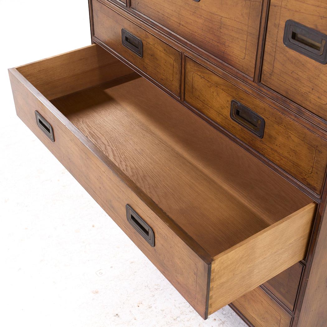 Baker Furniture Walnut Campaign Highboy Dresser For Sale 2