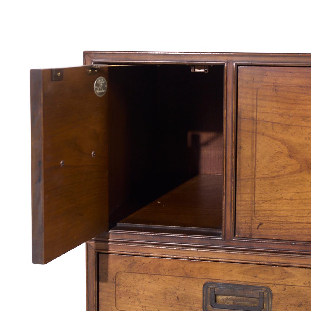 Baker Furniture Walnut Campaign Highboy Dresser For Sale 3