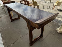 Baker Furniture Walnut Chinoiserie Stye Altar Console Table