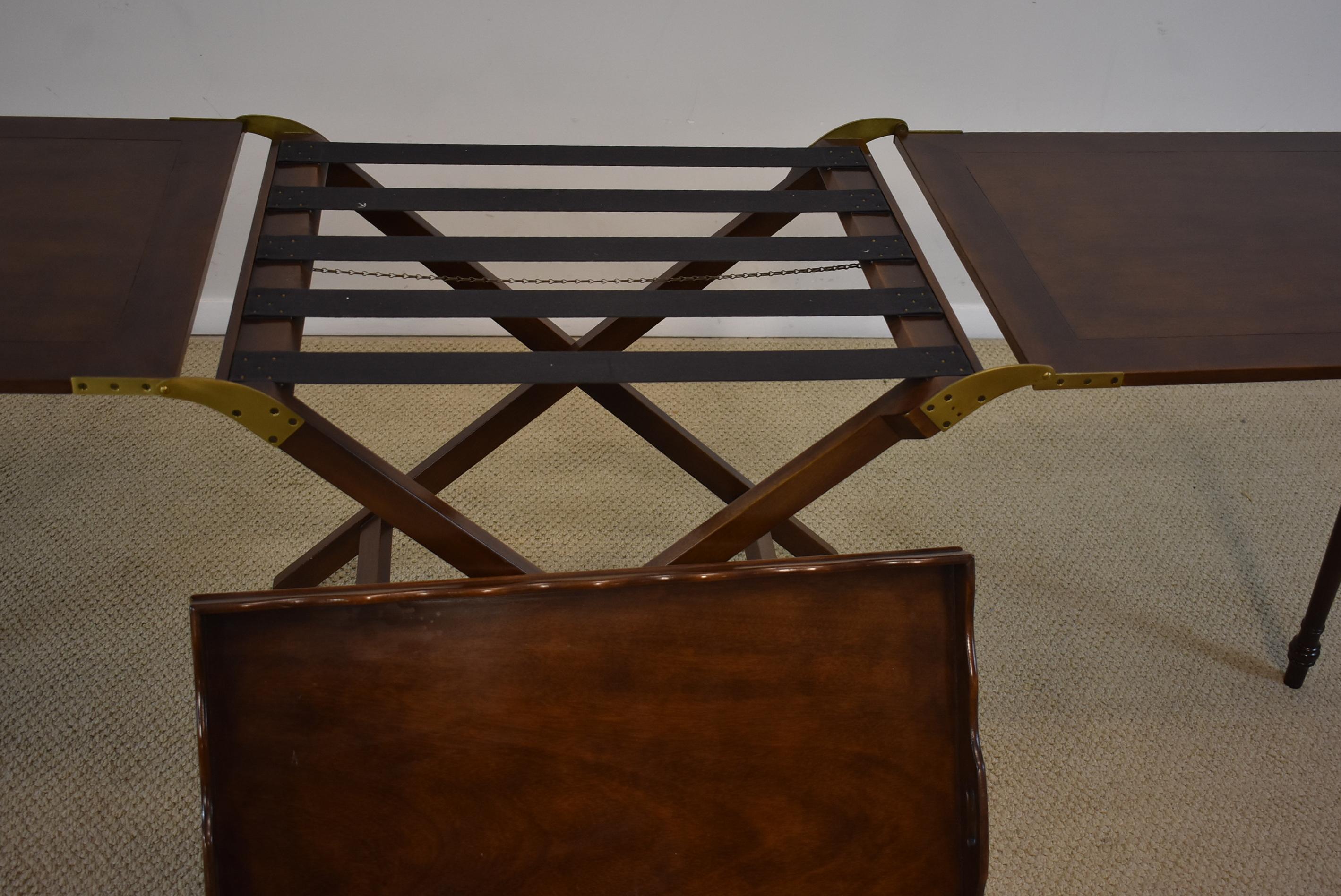 American Classical Baker Furniture Walnut Party Butlers Tray Serving Table with Brass Hardware