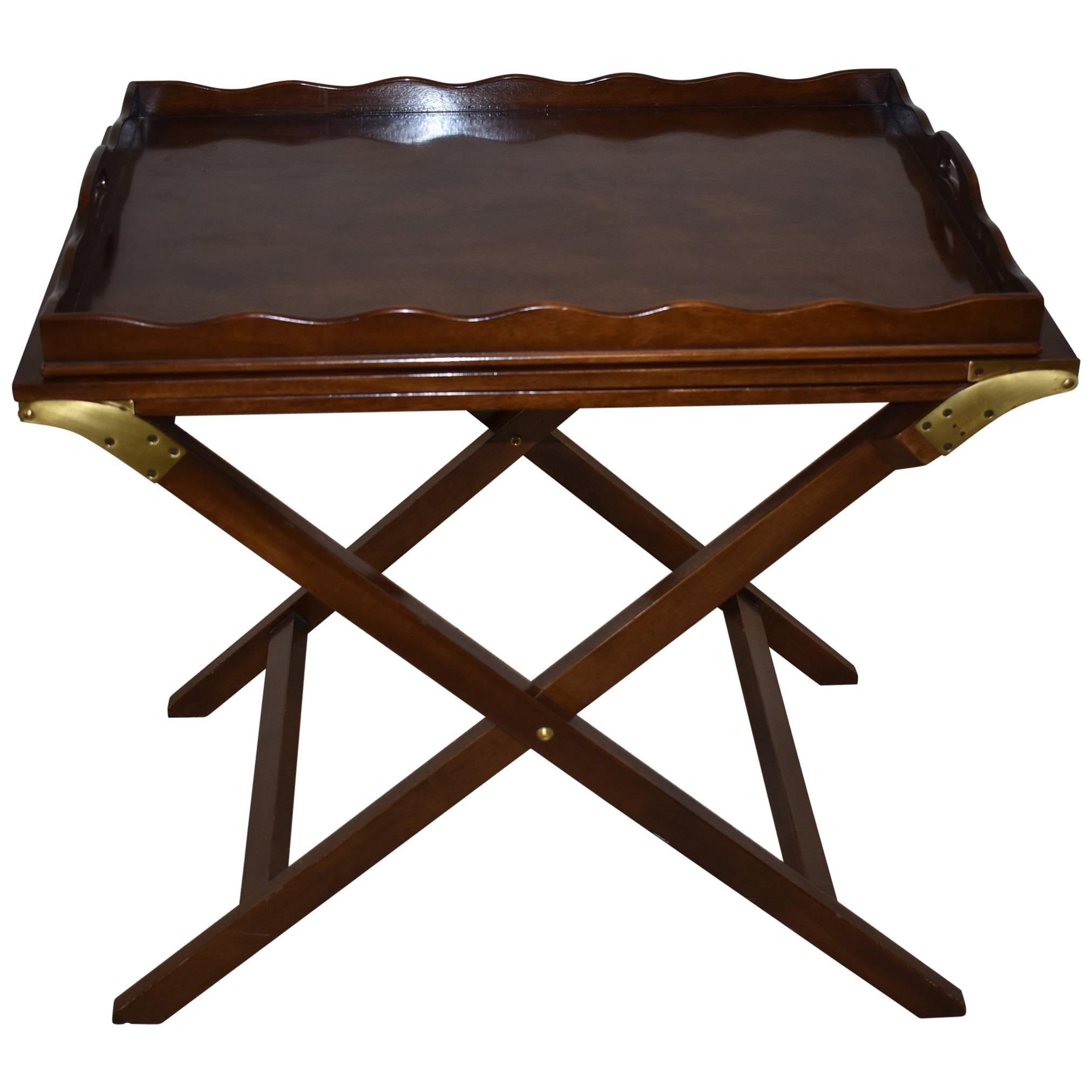 Baker Furniture Walnut Party Butlers Tray Serving Table with Brass Hardware