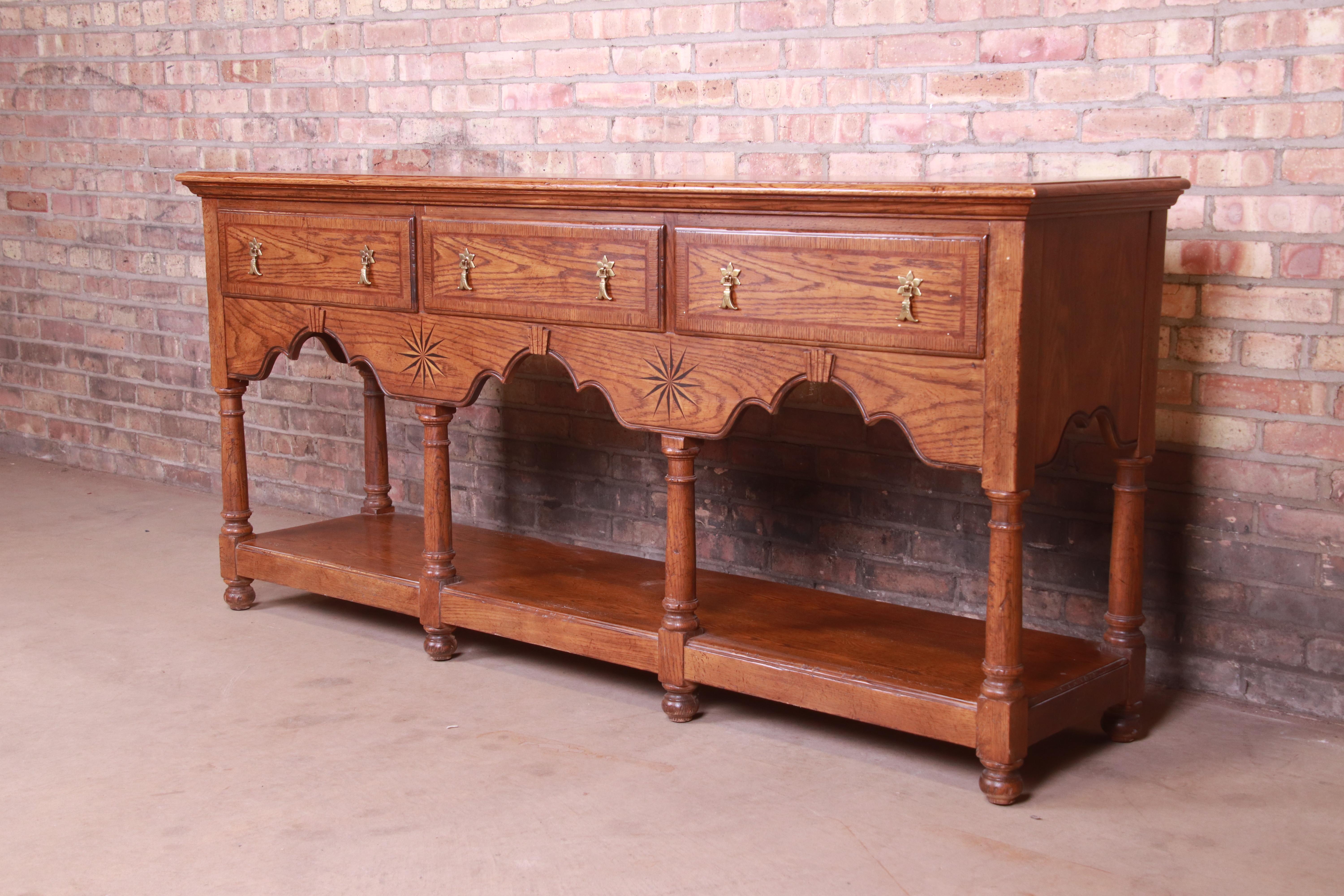 American Baker Furniture Welsh Inlaid Oak Sideboard Credenza