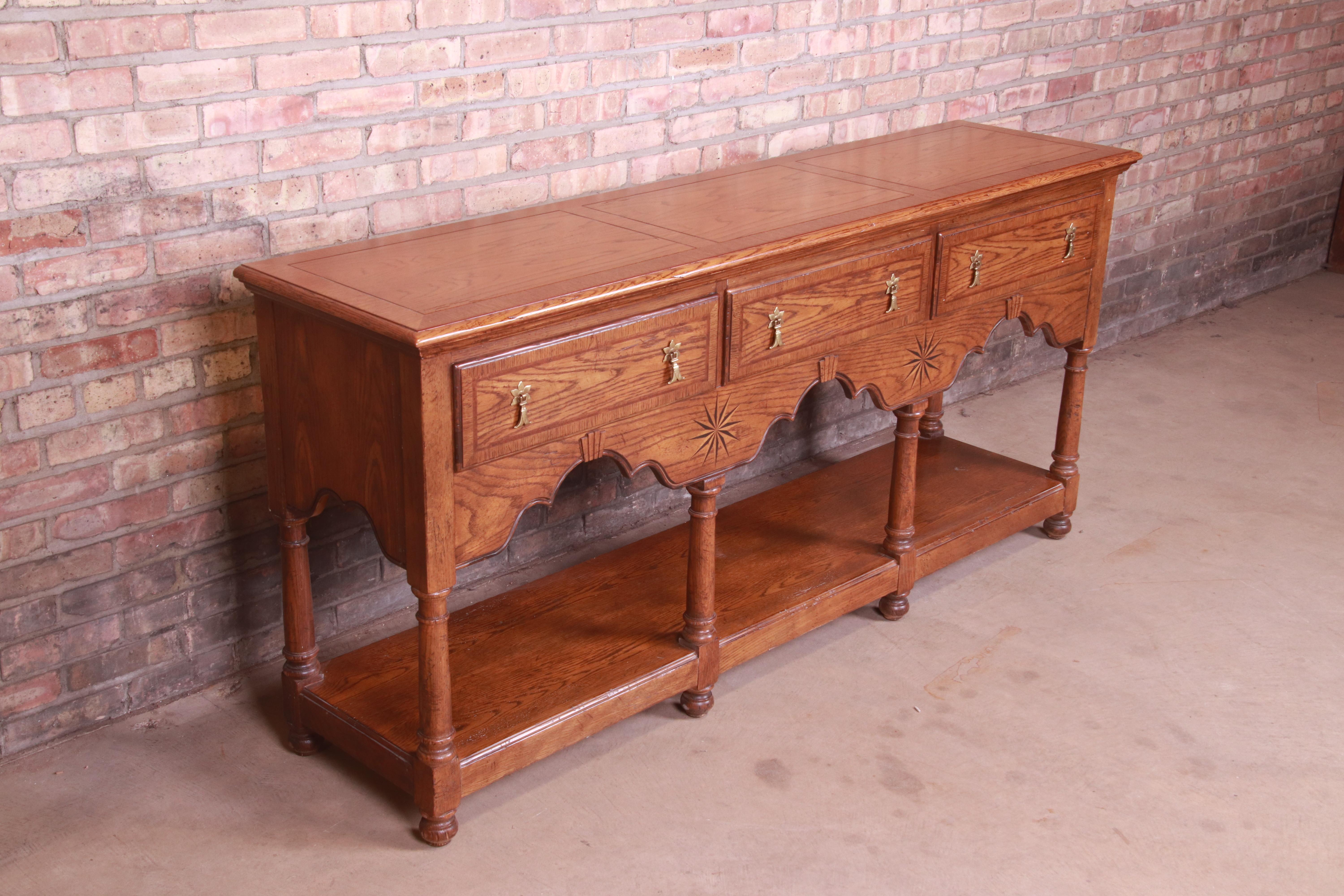 Baker Furniture Welsh Inlaid Oak Sideboard Credenza In Good Condition In South Bend, IN