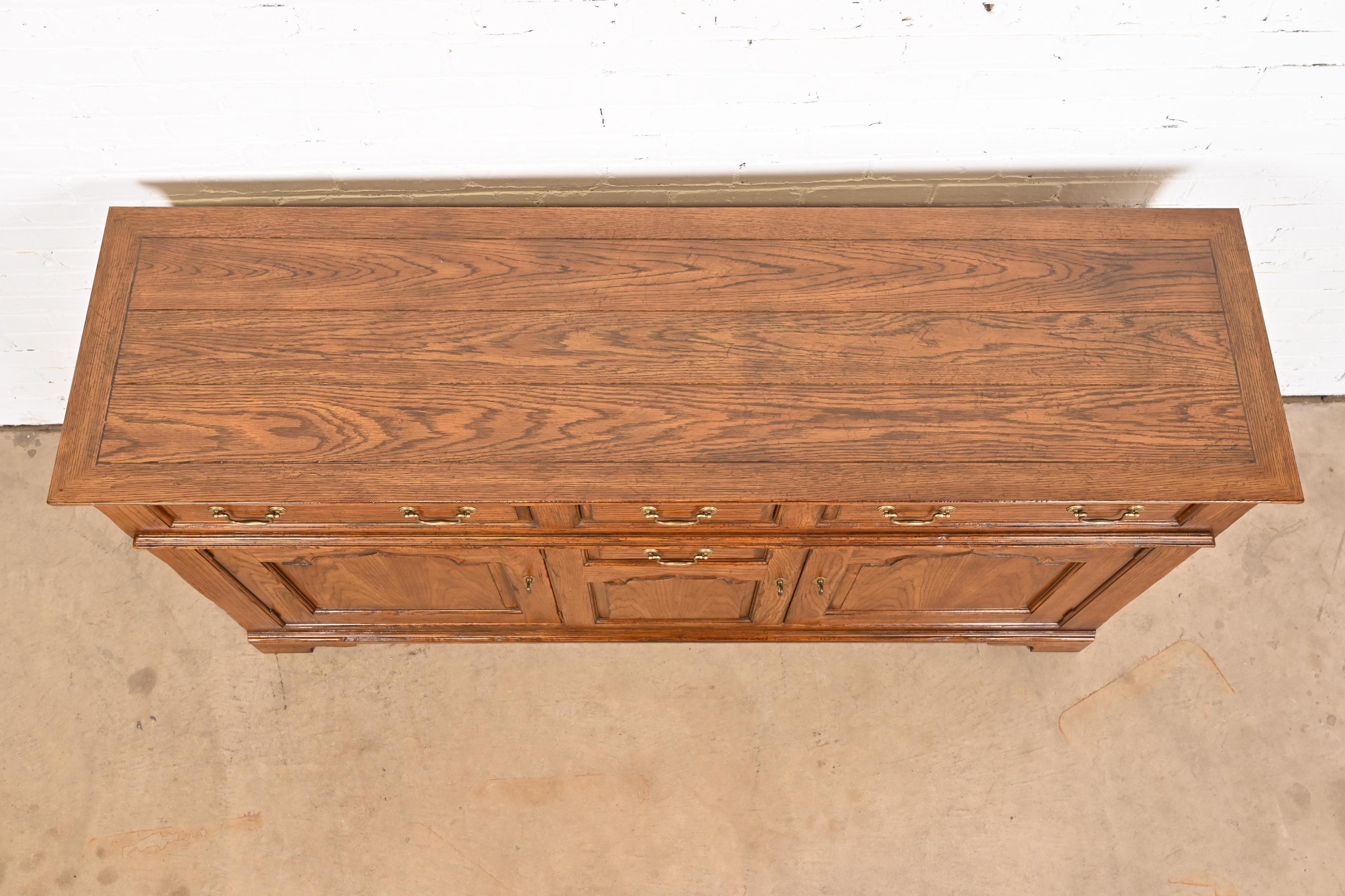Brass Baker Furniture Welsh Oak Sideboard Buffet or Bar Cabinet For Sale