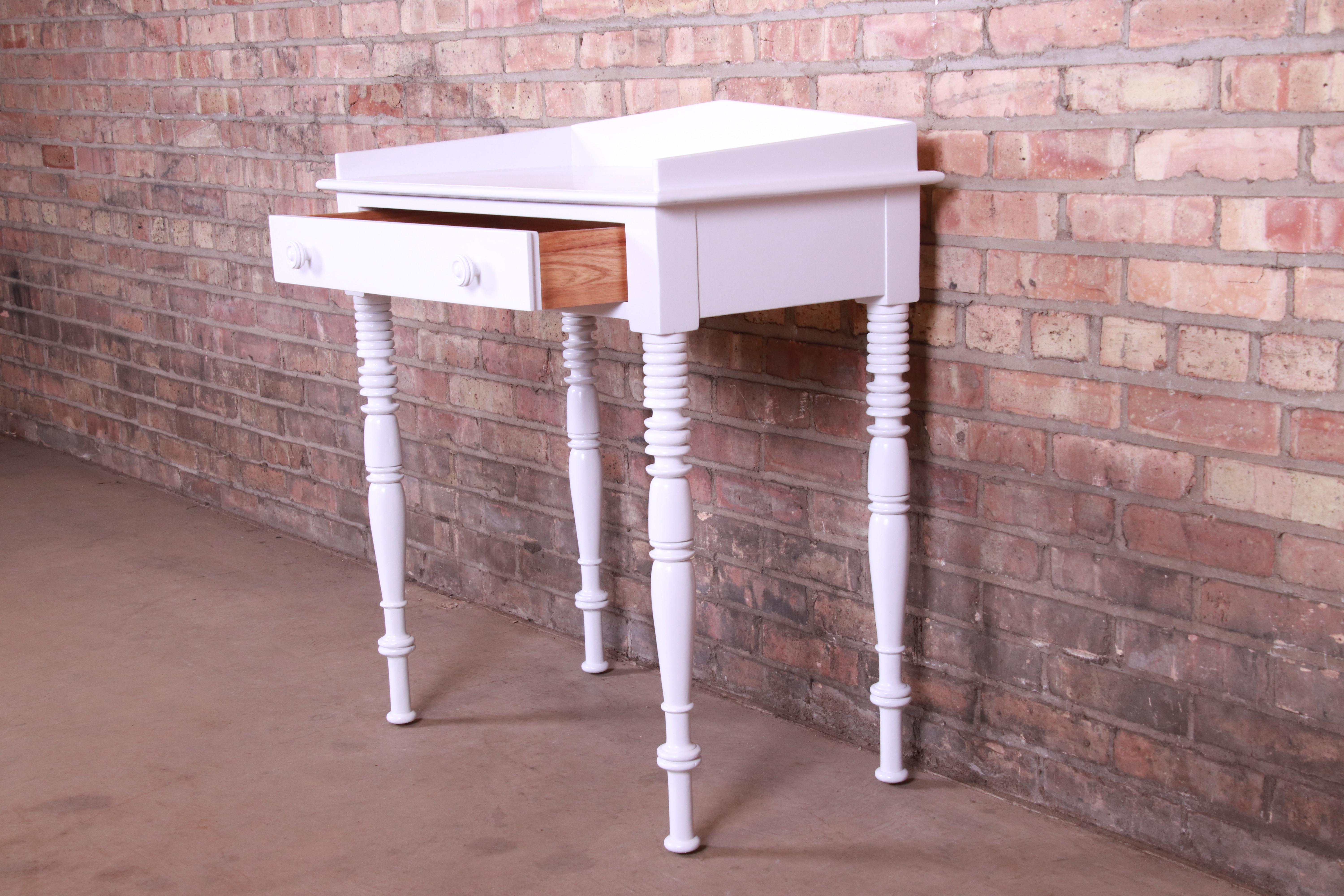 Baker Furniture White Lacquered Small Writing Desk or Entry Table, Refinished 3