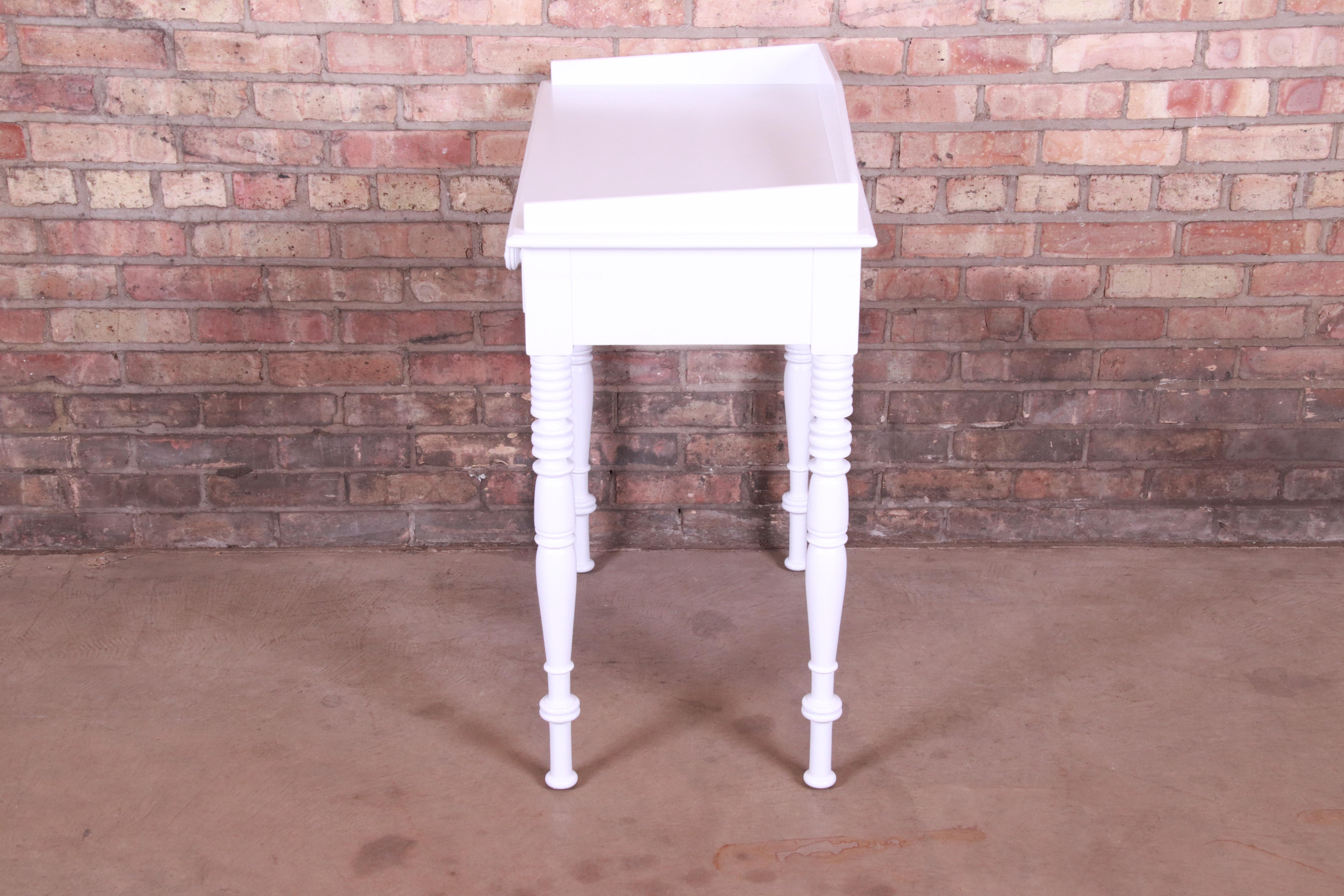 Baker Furniture White Lacquered Small Writing Desk or Entry Table, Refinished 5