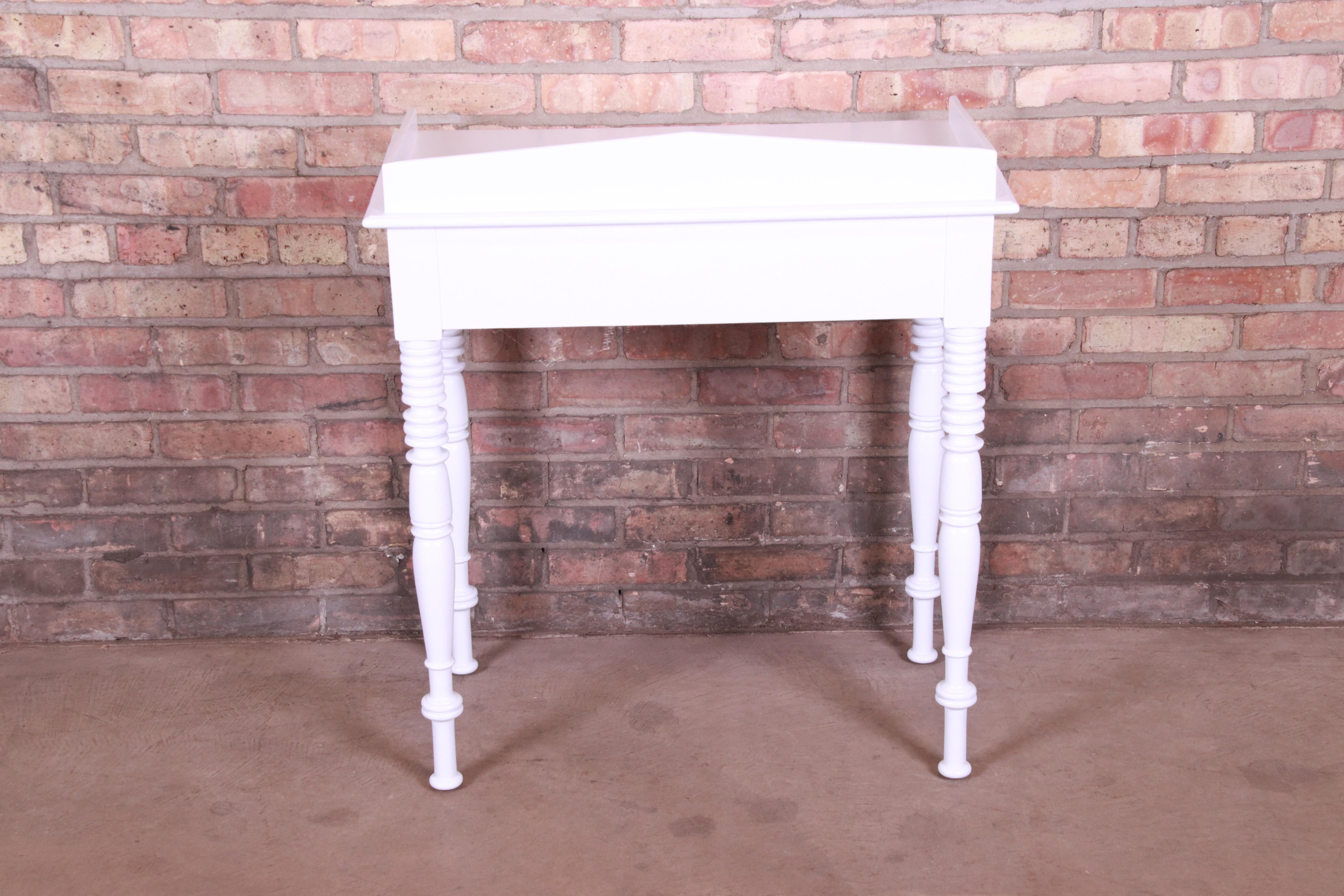 Baker Furniture White Lacquered Small Writing Desk or Entry Table, Refinished 7
