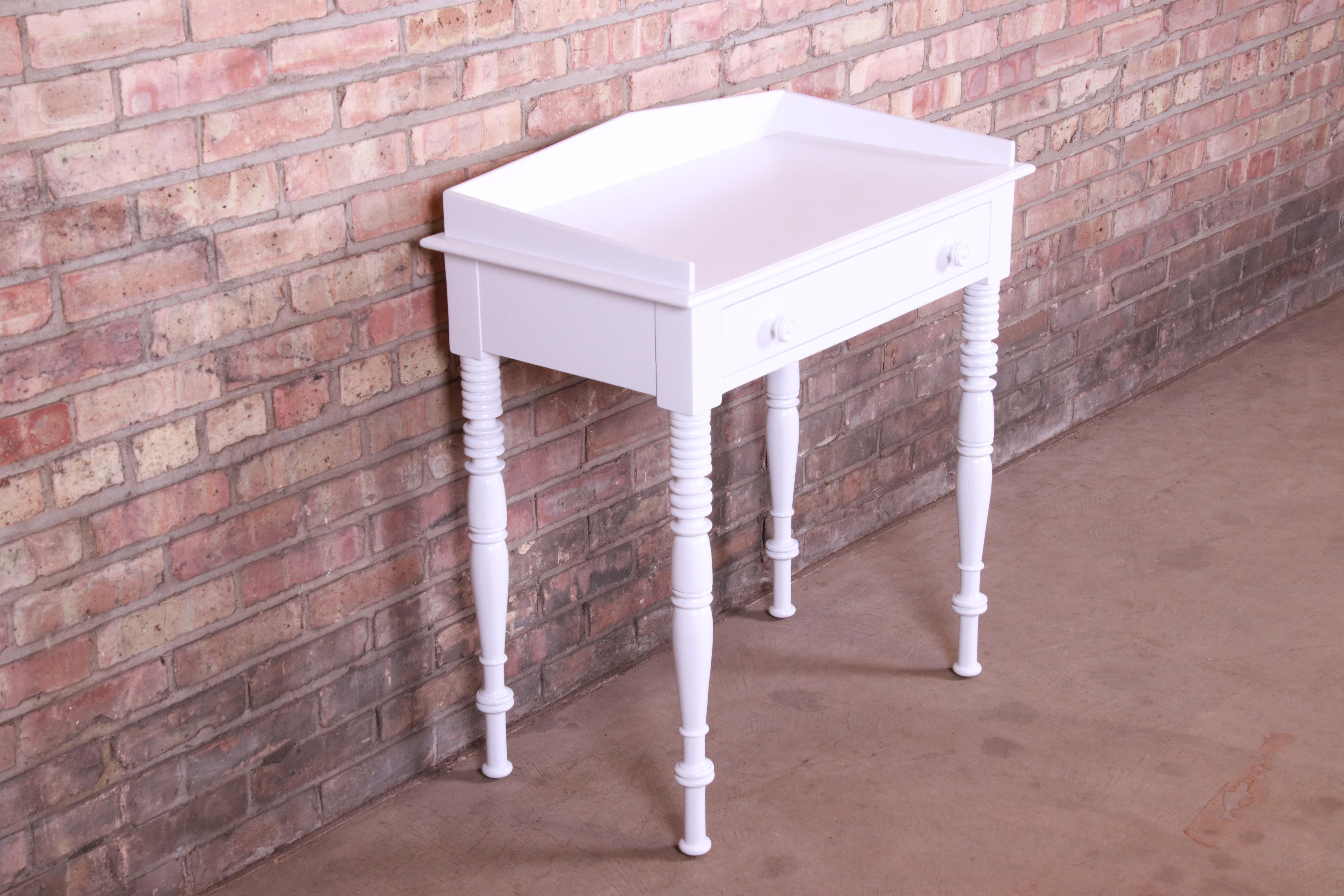 American Baker Furniture White Lacquered Small Writing Desk or Entry Table, Refinished