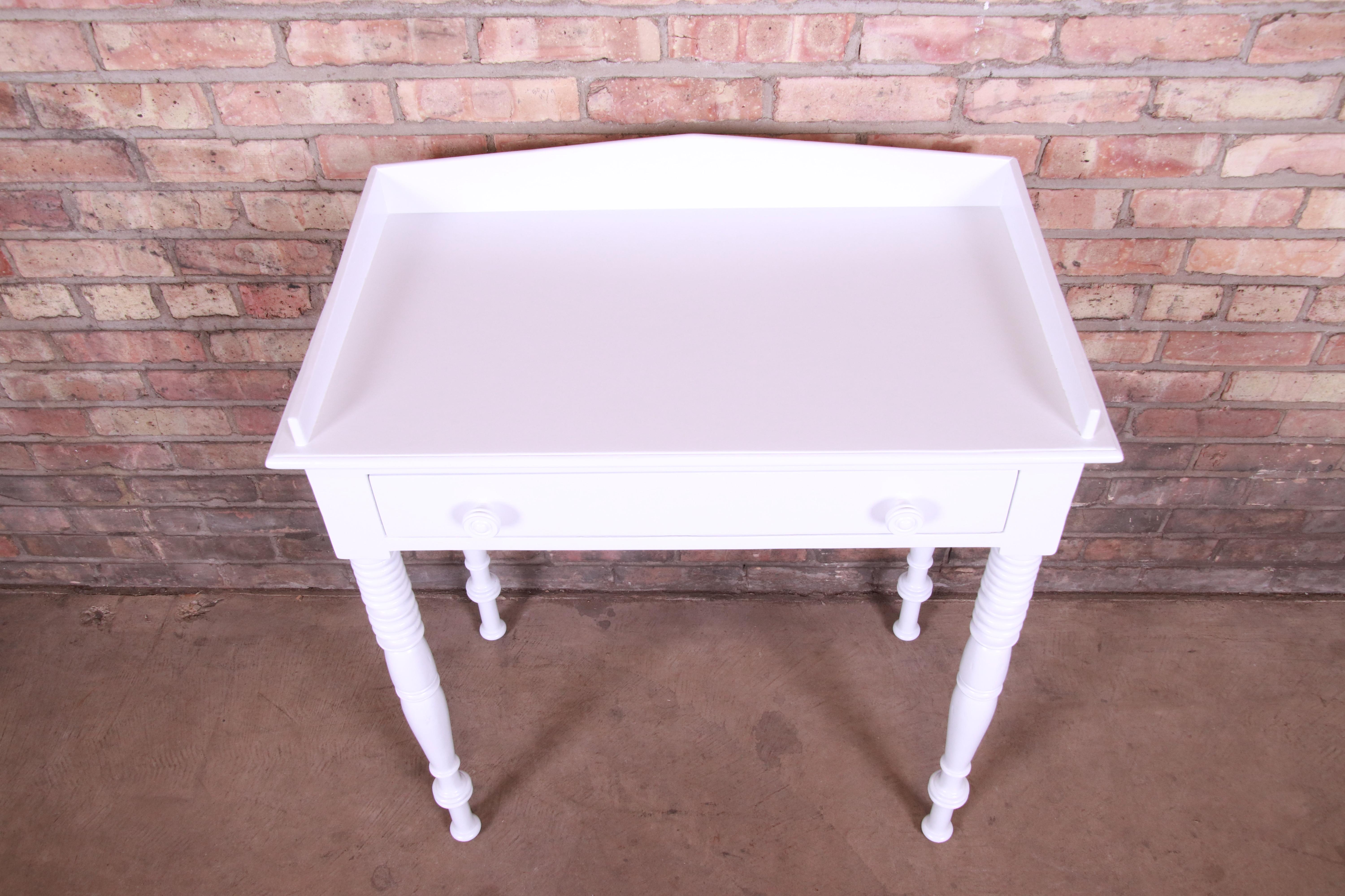 Late 20th Century Baker Furniture White Lacquered Small Writing Desk or Entry Table, Refinished