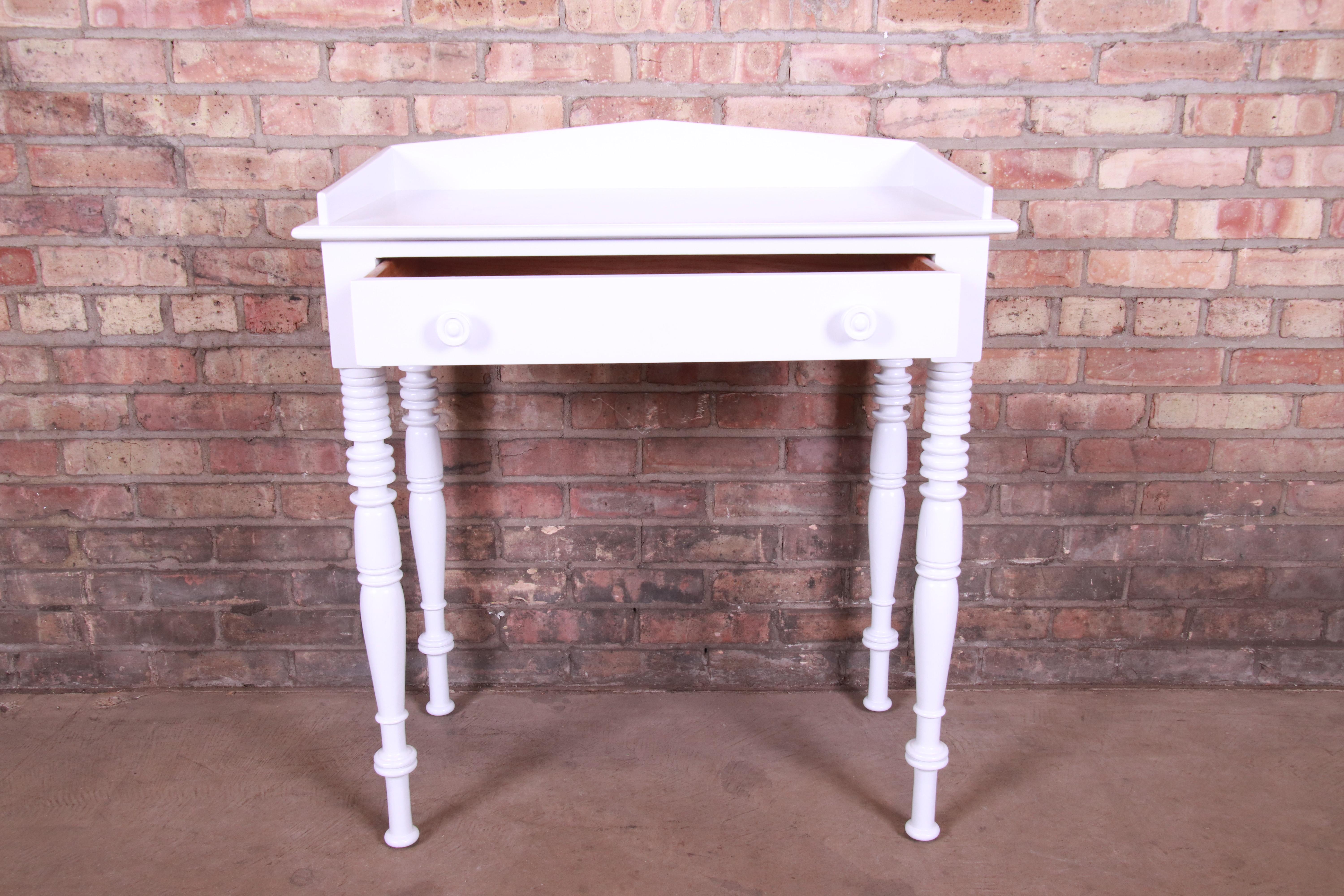 Baker Furniture White Lacquered Small Writing Desk or Entry Table, Refinished 1