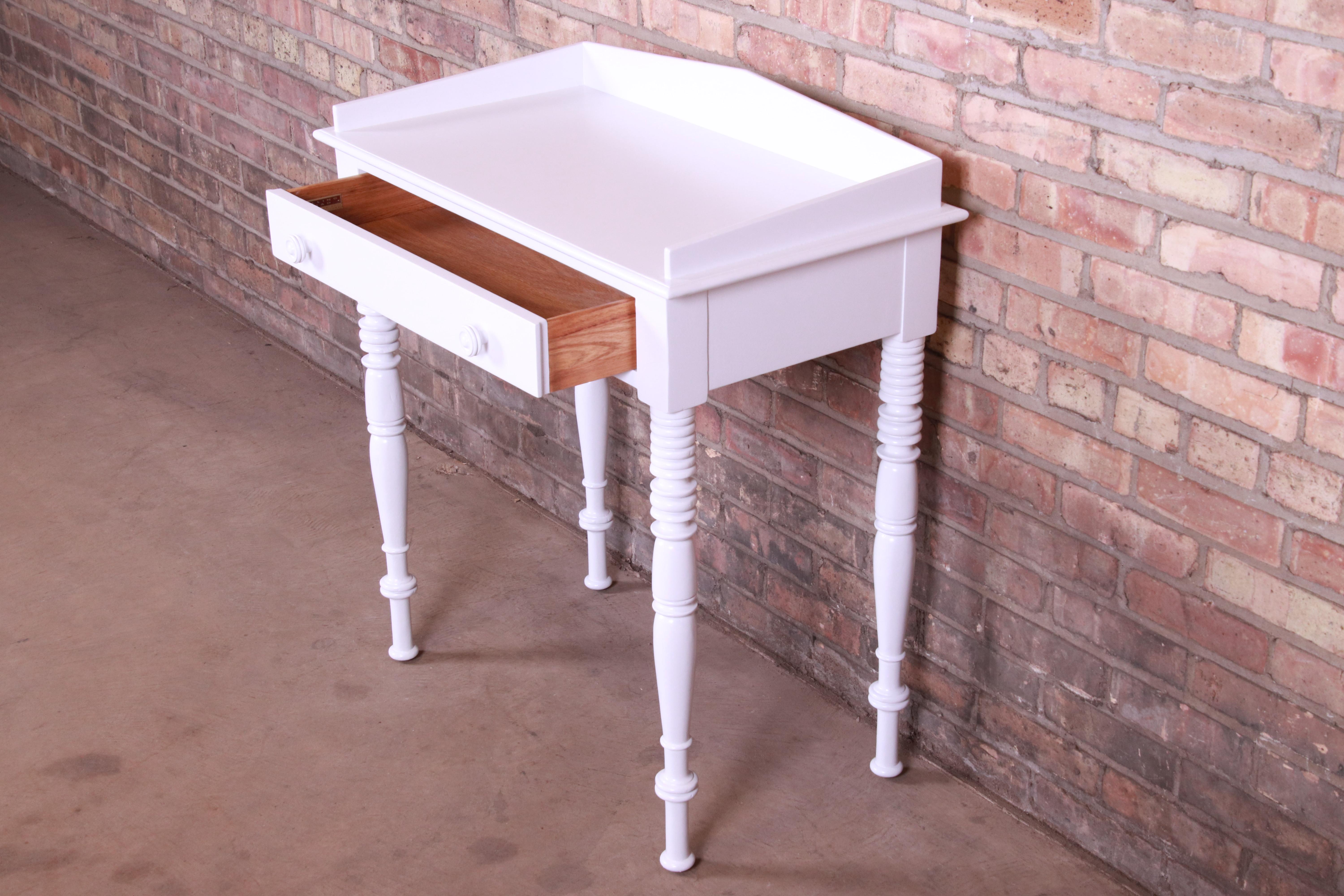Baker Furniture White Lacquered Small Writing Desk or Entry Table, Refinished 2