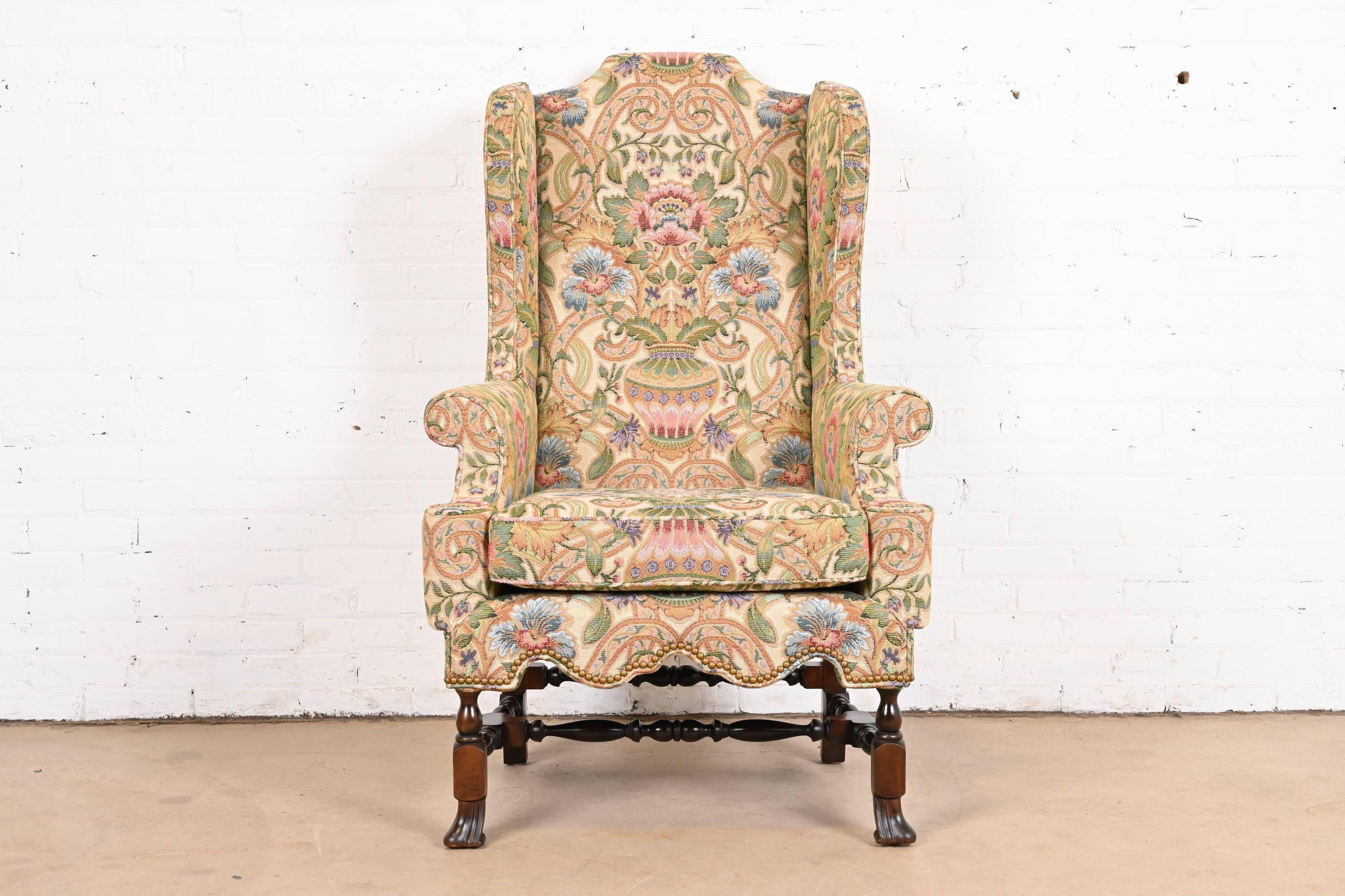 American Baker Furniture William and Mary Upholstered Wingback Library Chair