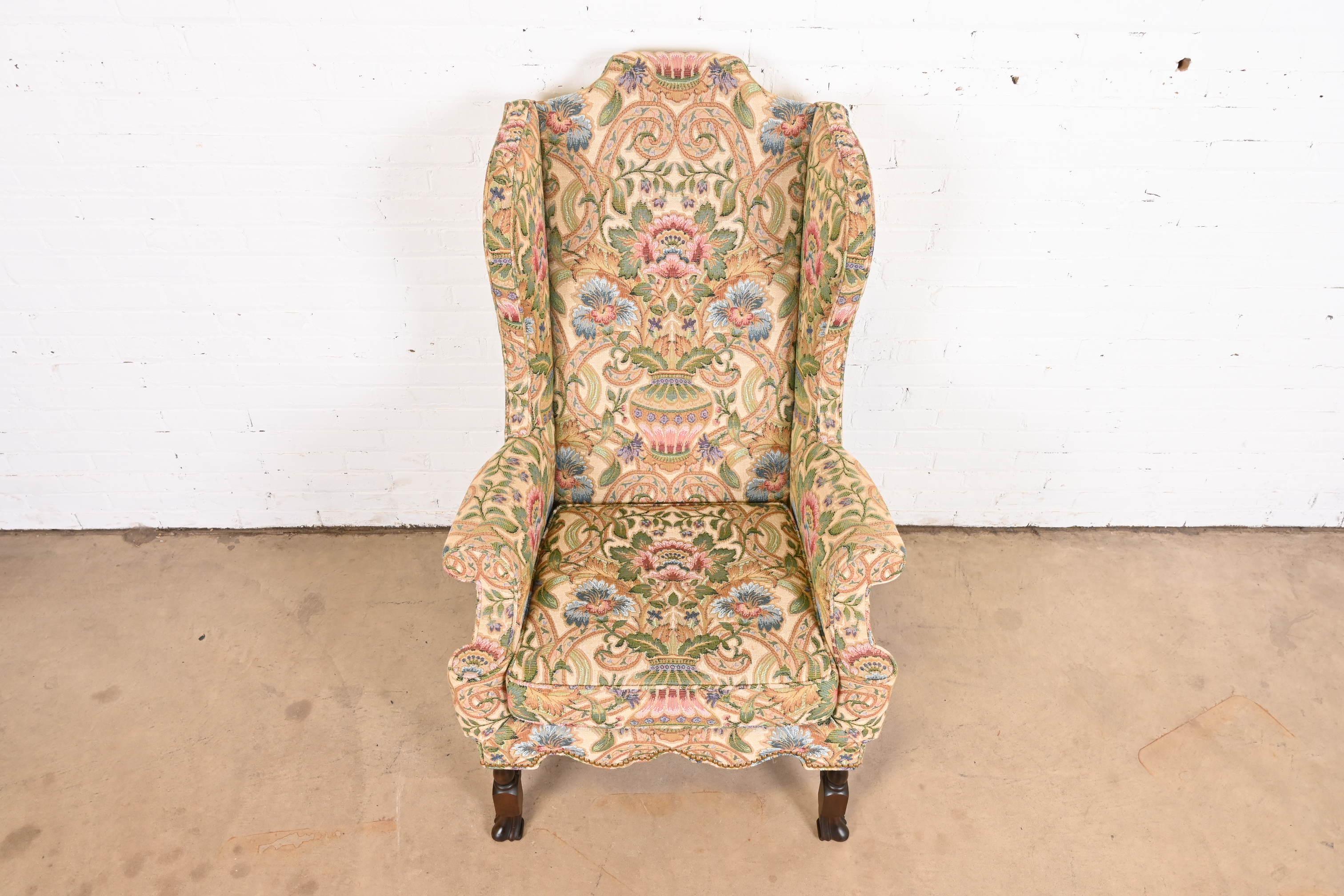 Baker Furniture William and Mary Upholstered Wingback Library Chair 2