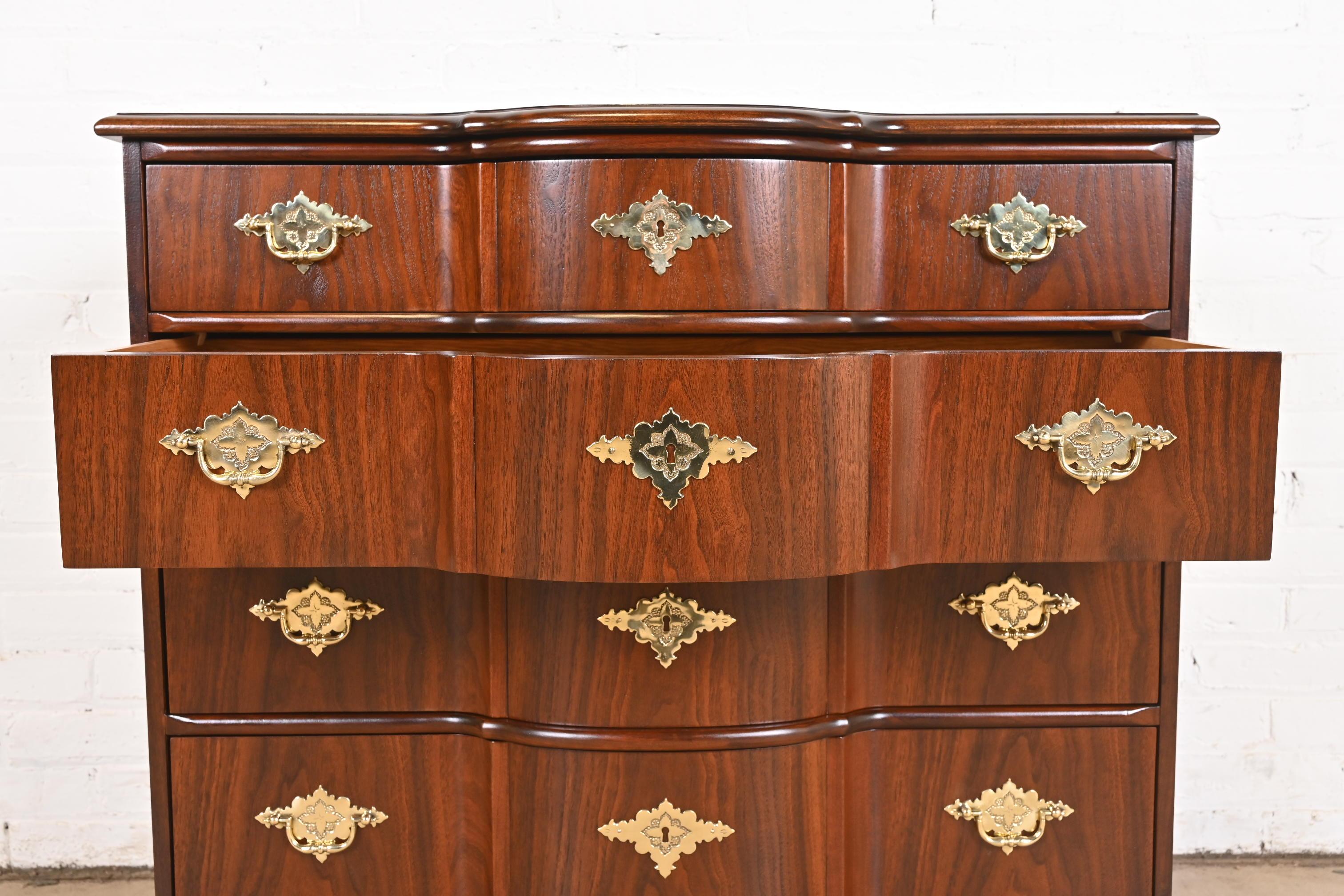 Baker Furniture William & Mary Walnut Chest of Drawers, Newly Refinished For Sale 4