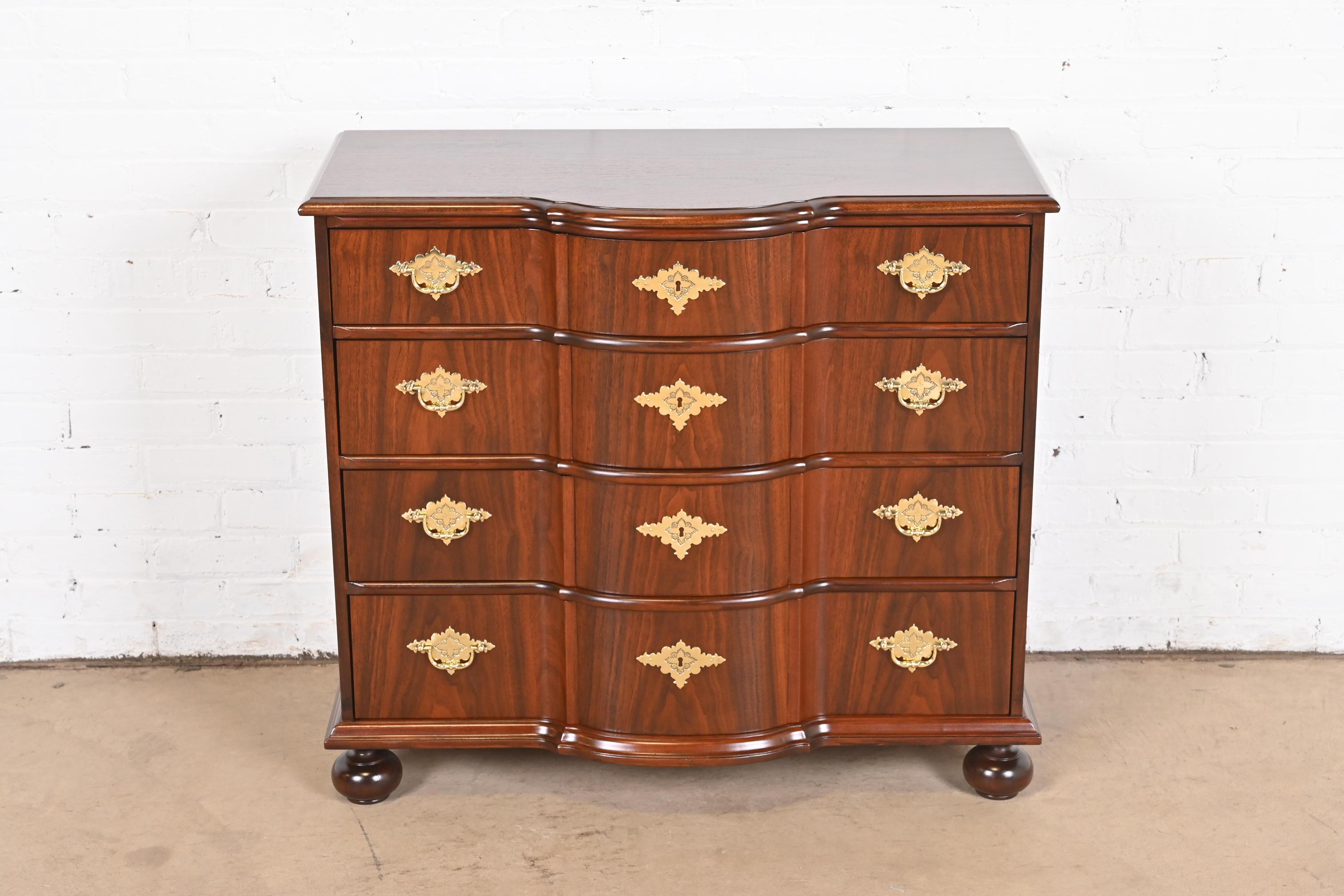 William and Mary Baker Furniture William & Mary Walnut Chest of Drawers, Newly Refinished For Sale