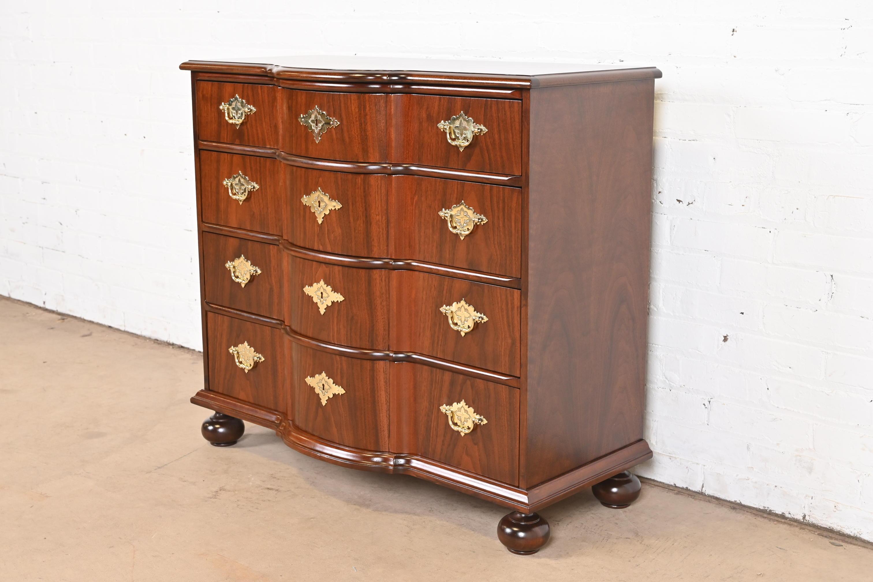 American Baker Furniture William & Mary Walnut Chest of Drawers, Newly Refinished For Sale