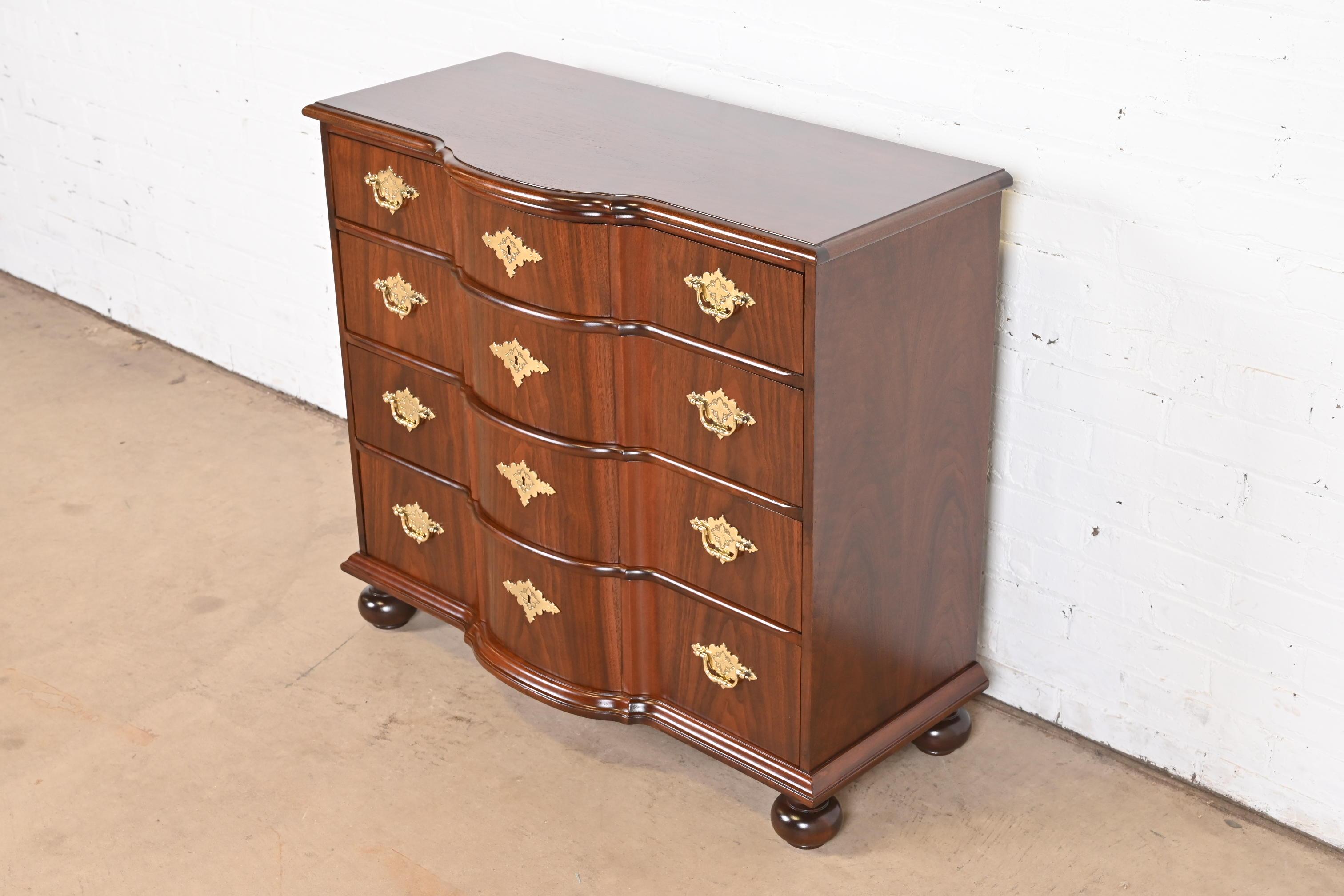 Baker Furniture William & Mary Walnut Chest of Drawers, Newly Refinished In Good Condition For Sale In South Bend, IN