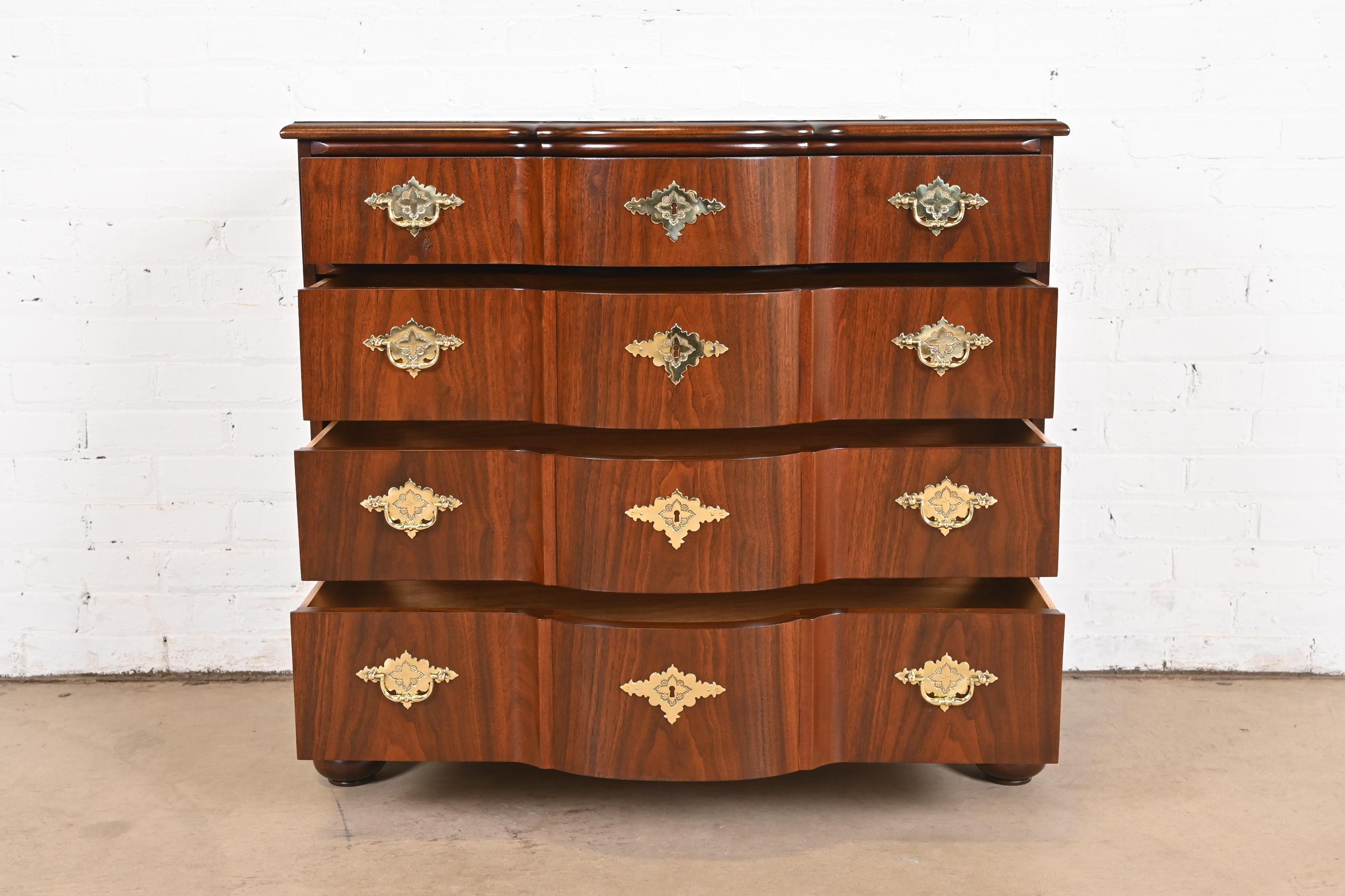 Baker Furniture William & Mary Walnut Chest of Drawers, Newly Refinished For Sale 1