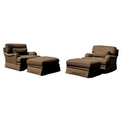 Baker Furniture XL English Houndstooth Club Chairs Ottoman, Set of 4