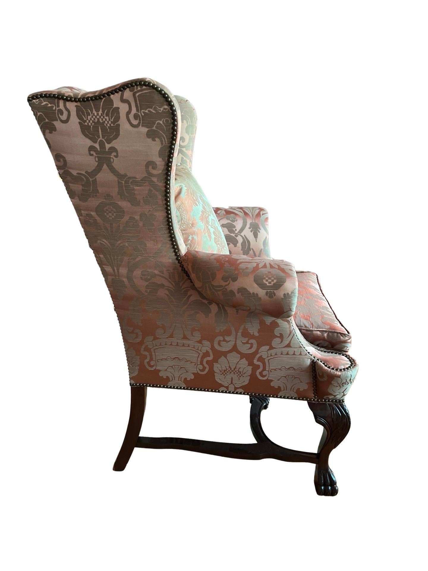 20th Century Baker George II Style Custom Finely Upholstered Wingback Chair For Sale