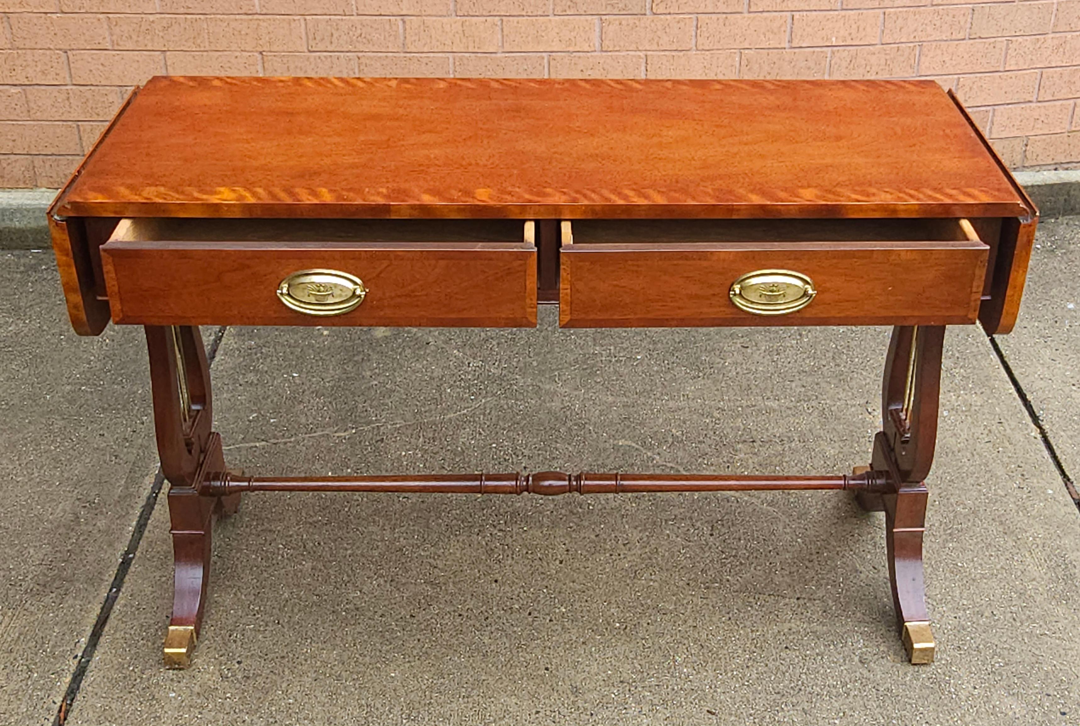 20th Century Baker George III Style Crossbanded Mahogany Drop-Leaf Console / Sofa Table For Sale