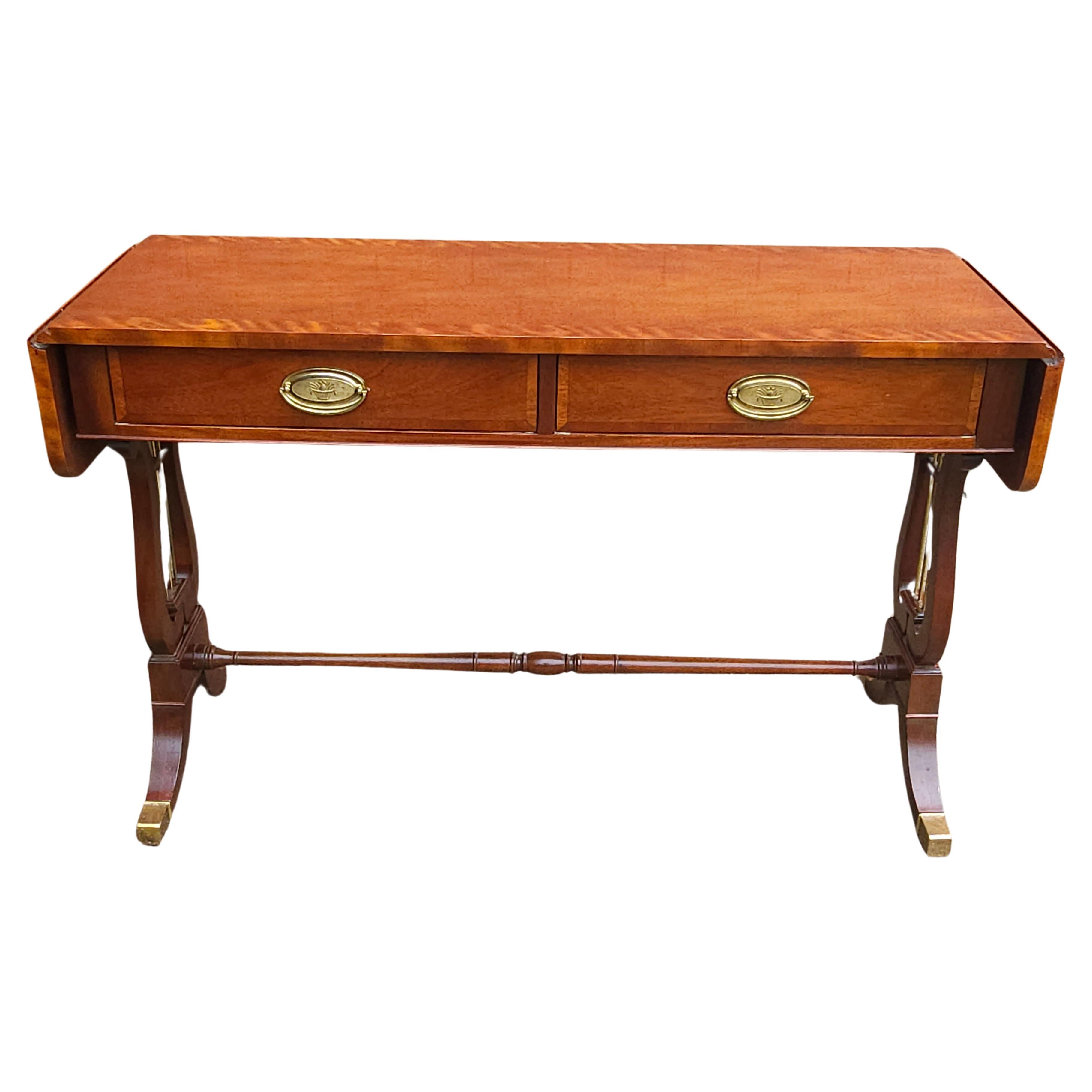 Baker George III Style Crossbanded Mahogany Drop-Leaf Console / Sofa Table For Sale