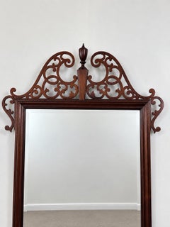 Baker Georgian Chippendale Carved Mahogany Wall Mantel Mirror Fretwork Crest