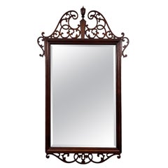 Baker Georgian Chippendale Carved Mahogany Wall Mantel Mirror Fretwork Crest