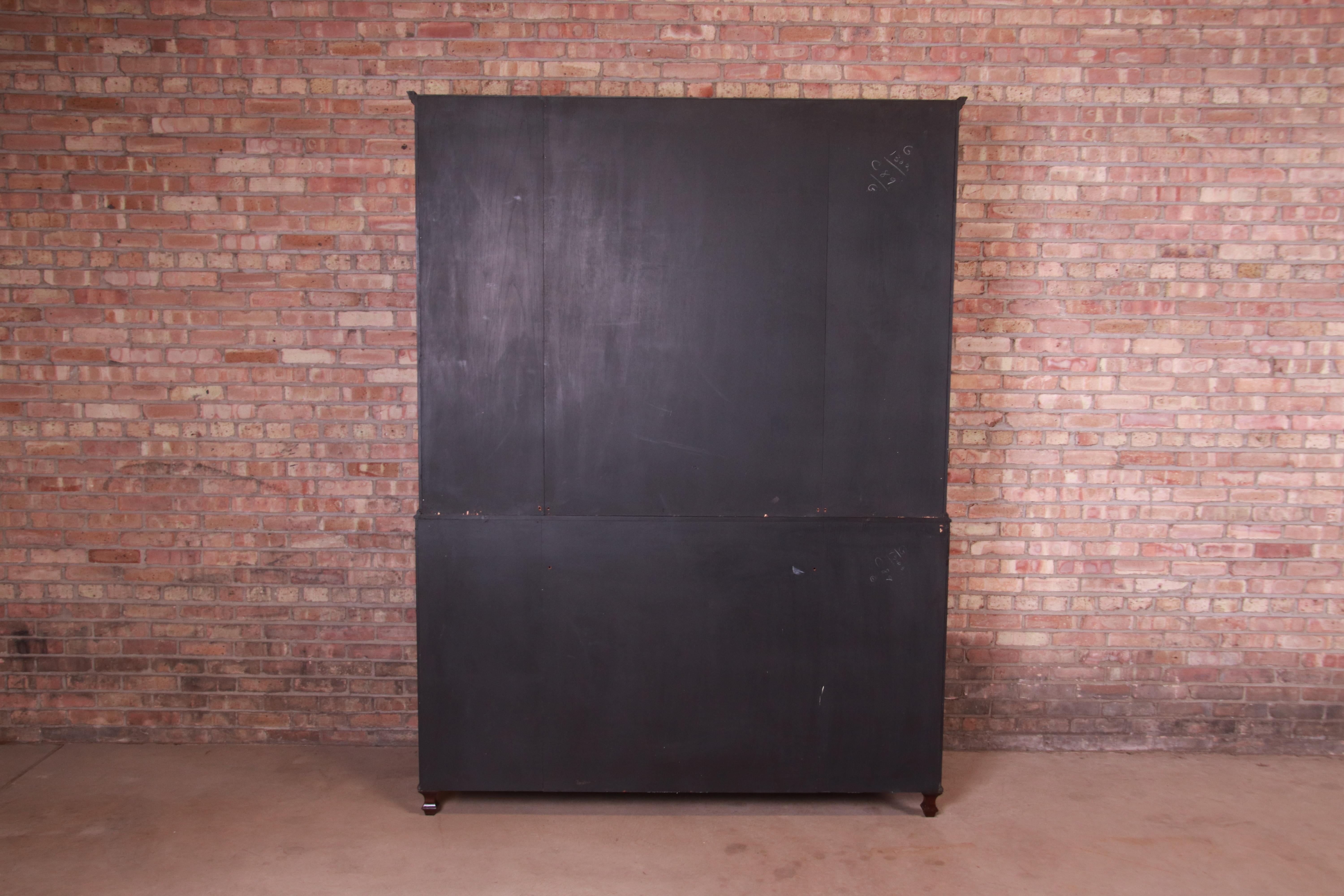 Baker Georgian Mahogany Breakfront Bookcase Cabinet With Secretary Desk, 1940s 6