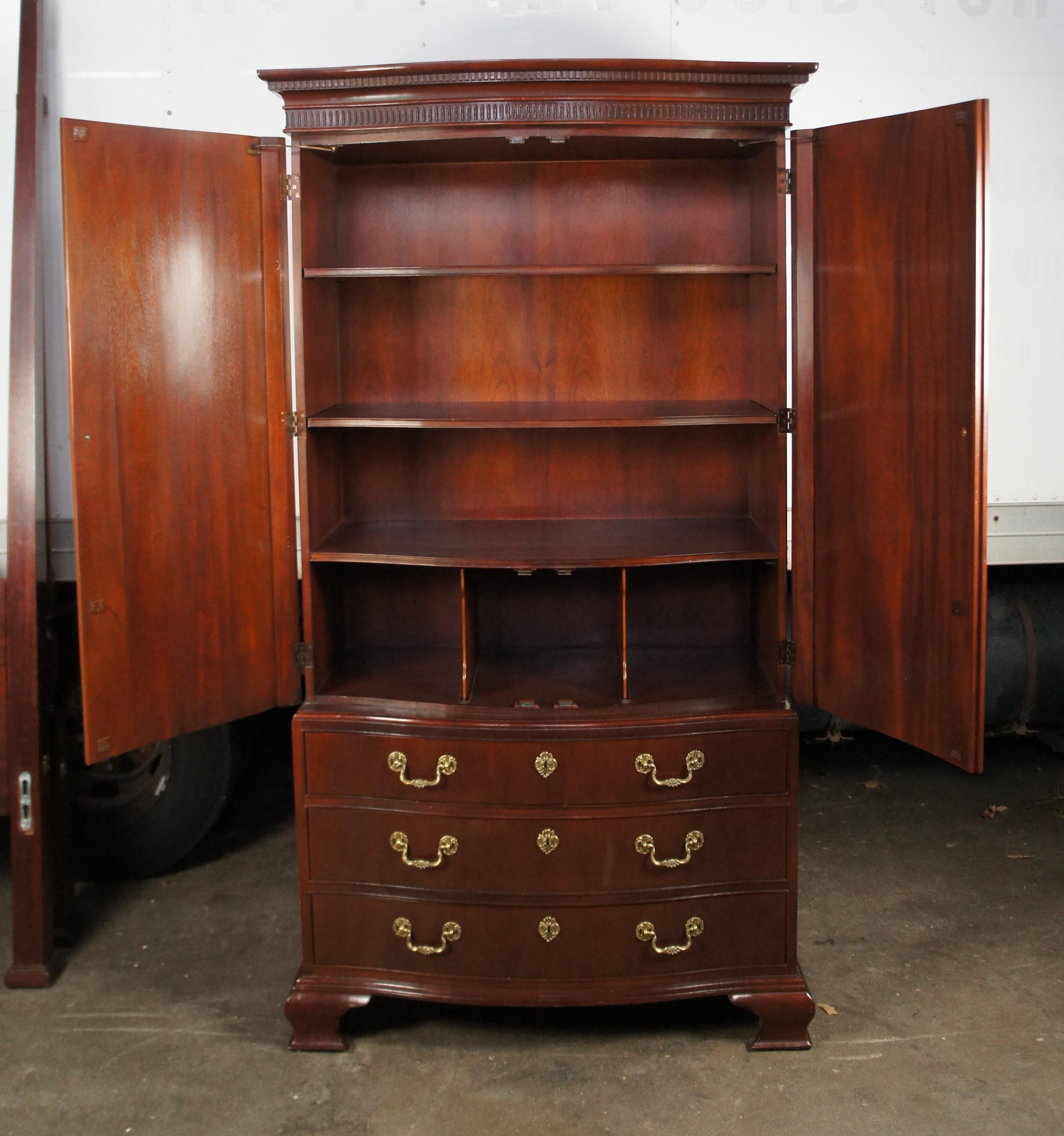 Late 20th Century Baker Georgian Mahogany Serpentine Bowfront Armoire Wardrobe Linen Press Dresser