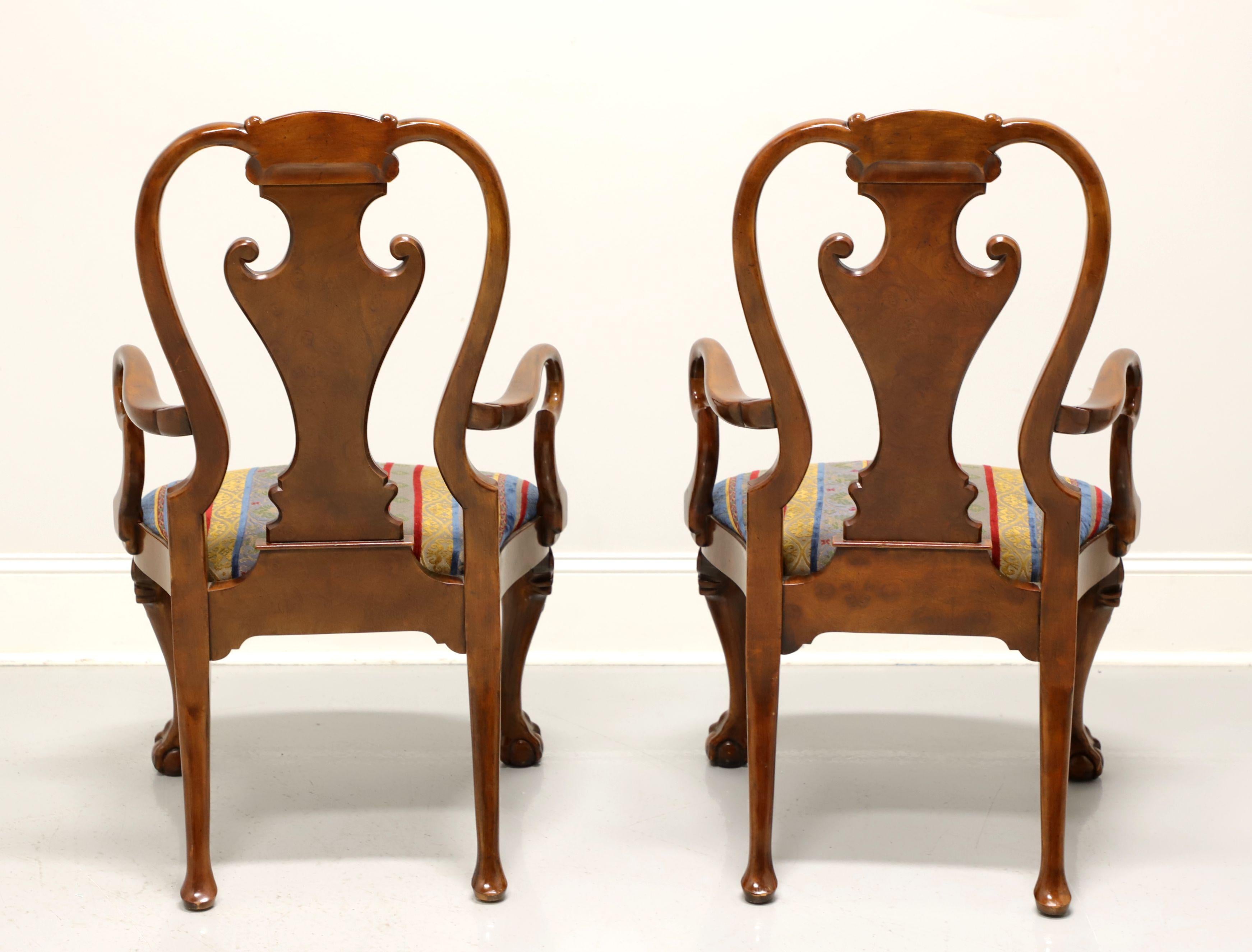 BAKER Georgian Style Burl Walnut Dining Armchairs - Pair In Good Condition In Charlotte, NC