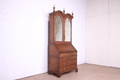 Baker Georgian Walnut Drop Front Secretary Desk with Mirrored Bookcase Hutch