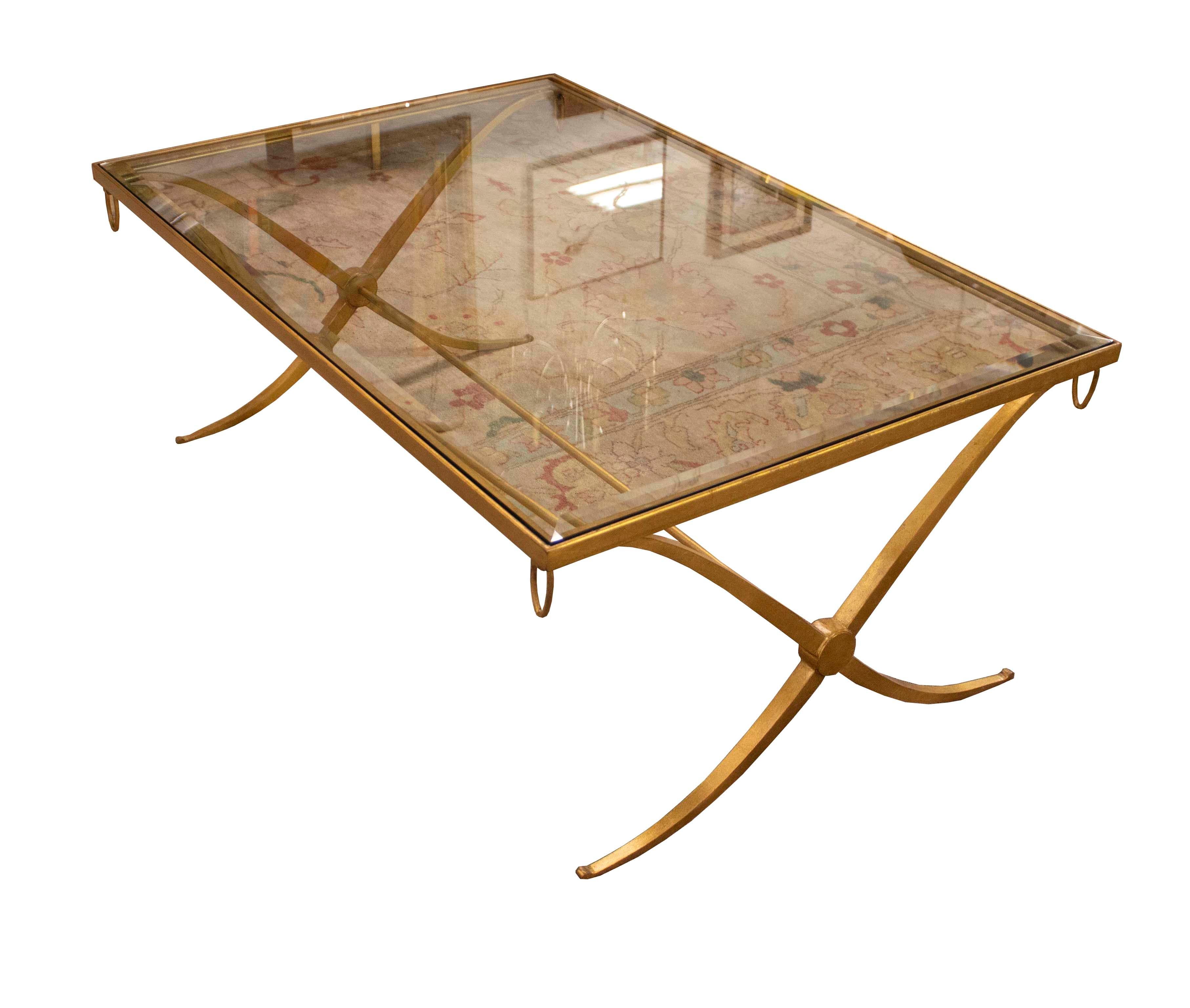 20th Century Baker Gold Leaf & Glass Top Cocktail Table Vintage Inspired