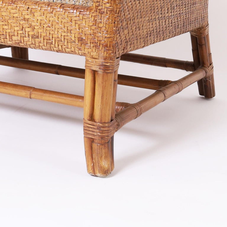 Baker Grasscloth and Bamboo Wingback Armchair For Sale at 1stDibs