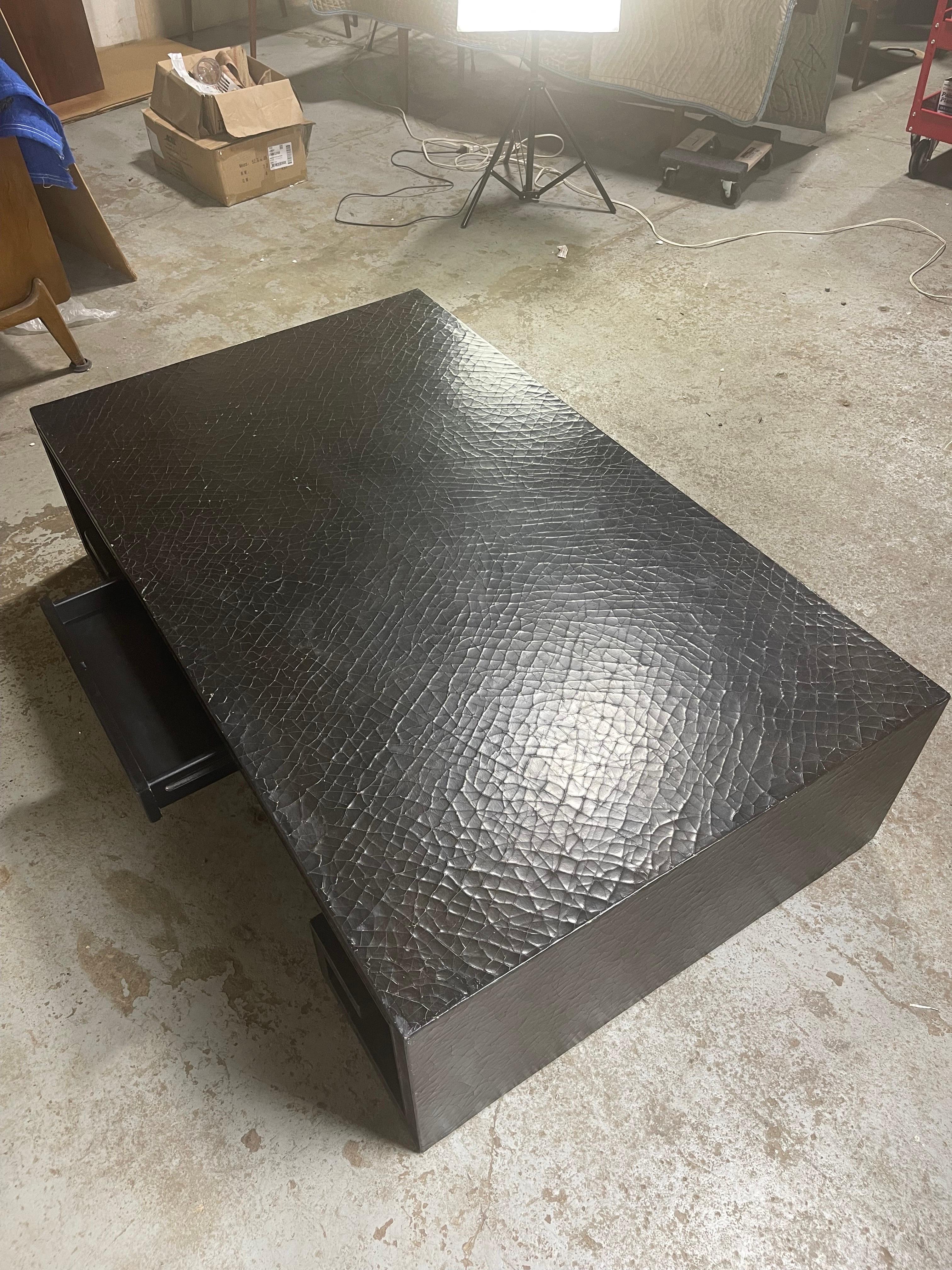 Baker Greek Key Scroll Style Leather Coffee Table 5