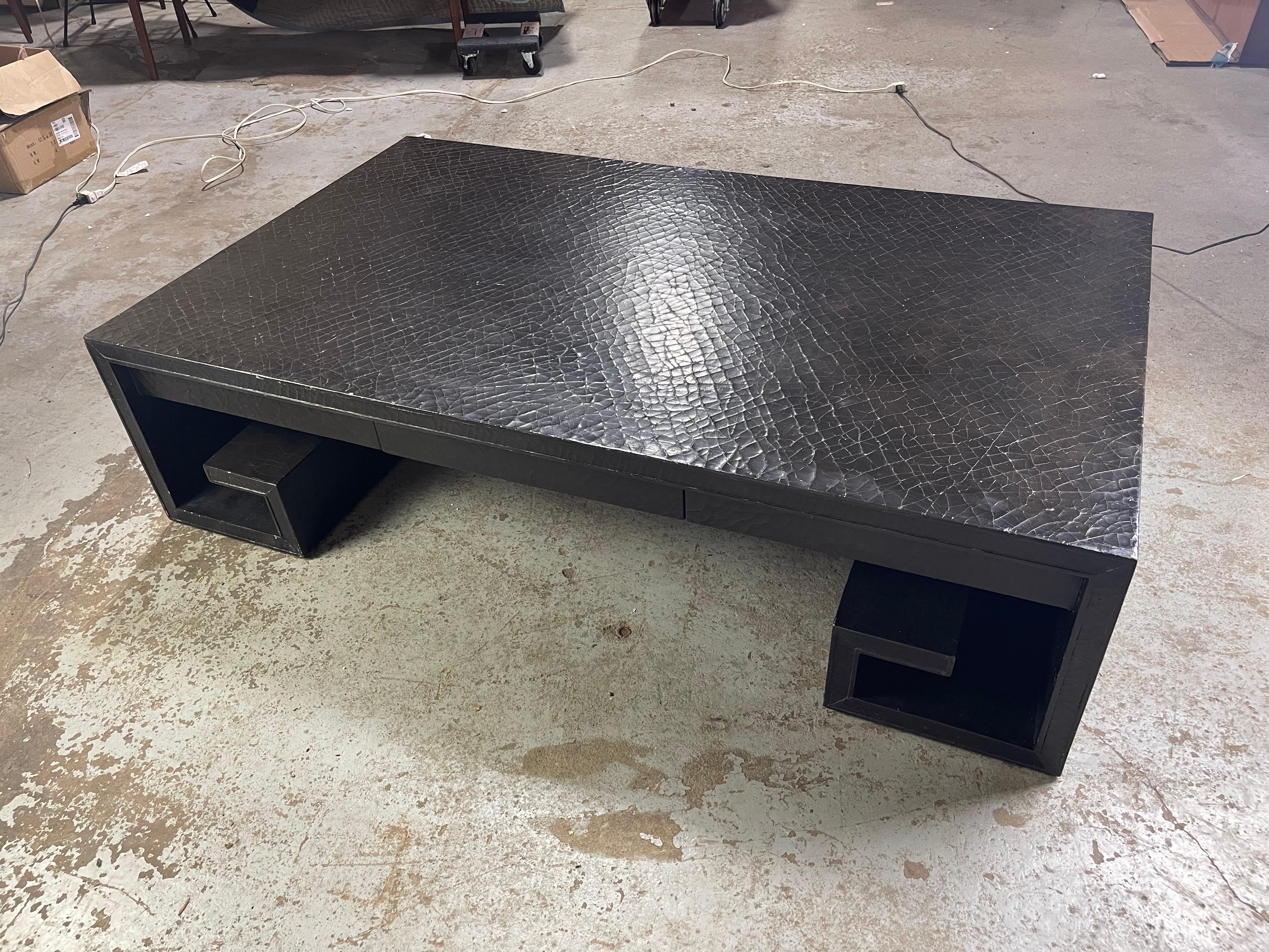 Baker Greek Key Scroll Style Leather Coffee Table 9