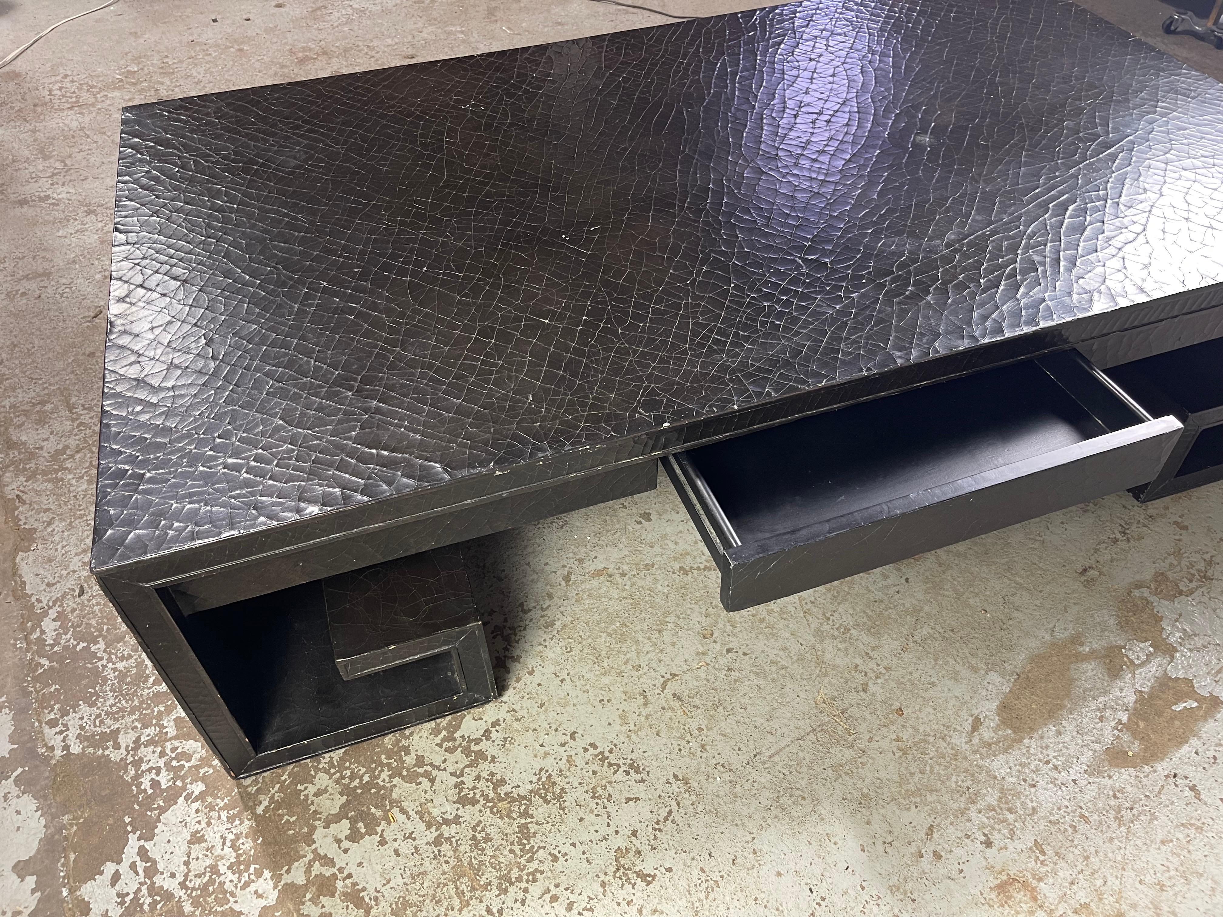 Baker Greek Key Scroll Style Leather Coffee Table 10