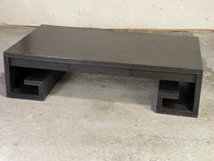 Baker Greek Key Scroll Style Leather Coffee Table