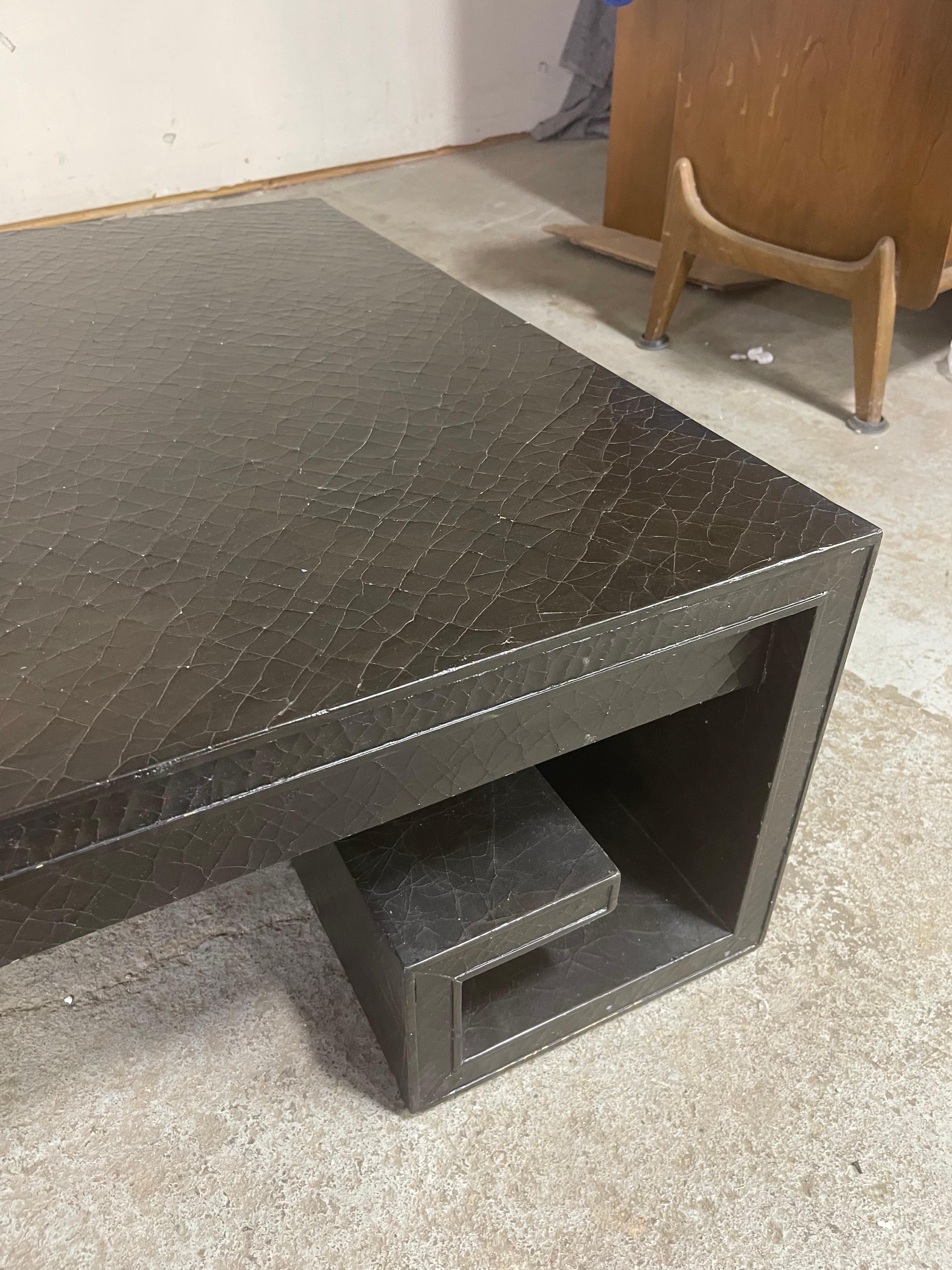 Baker Greek Key Scroll Style Leather Coffee Table 2