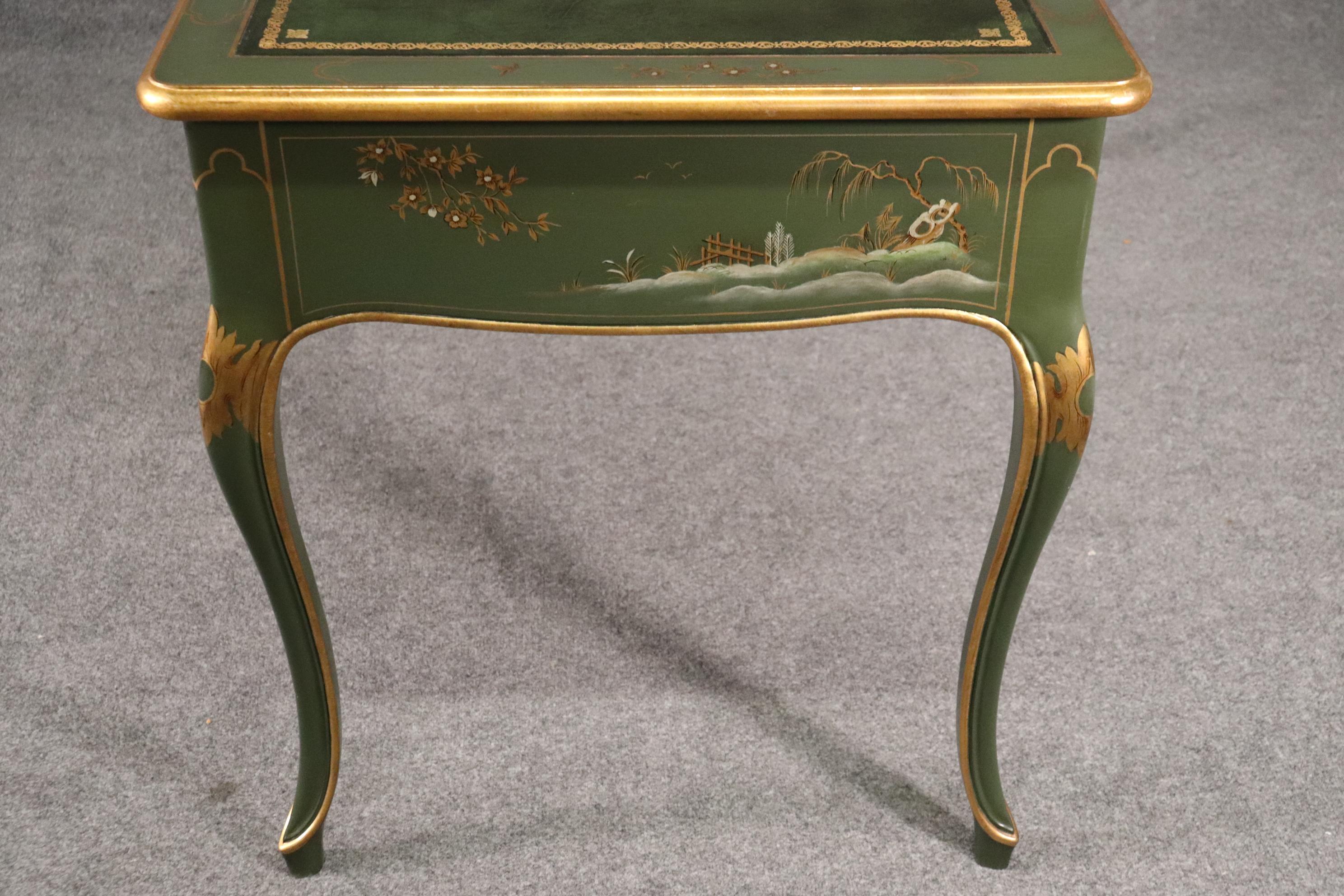 Baker Green and Dark Green Leather Top Chinoiserie French Louis XV Writing Desk 8