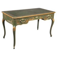 Baker Green and Dark Green Leather Top Chinoiserie French Louis XV Writing Desk