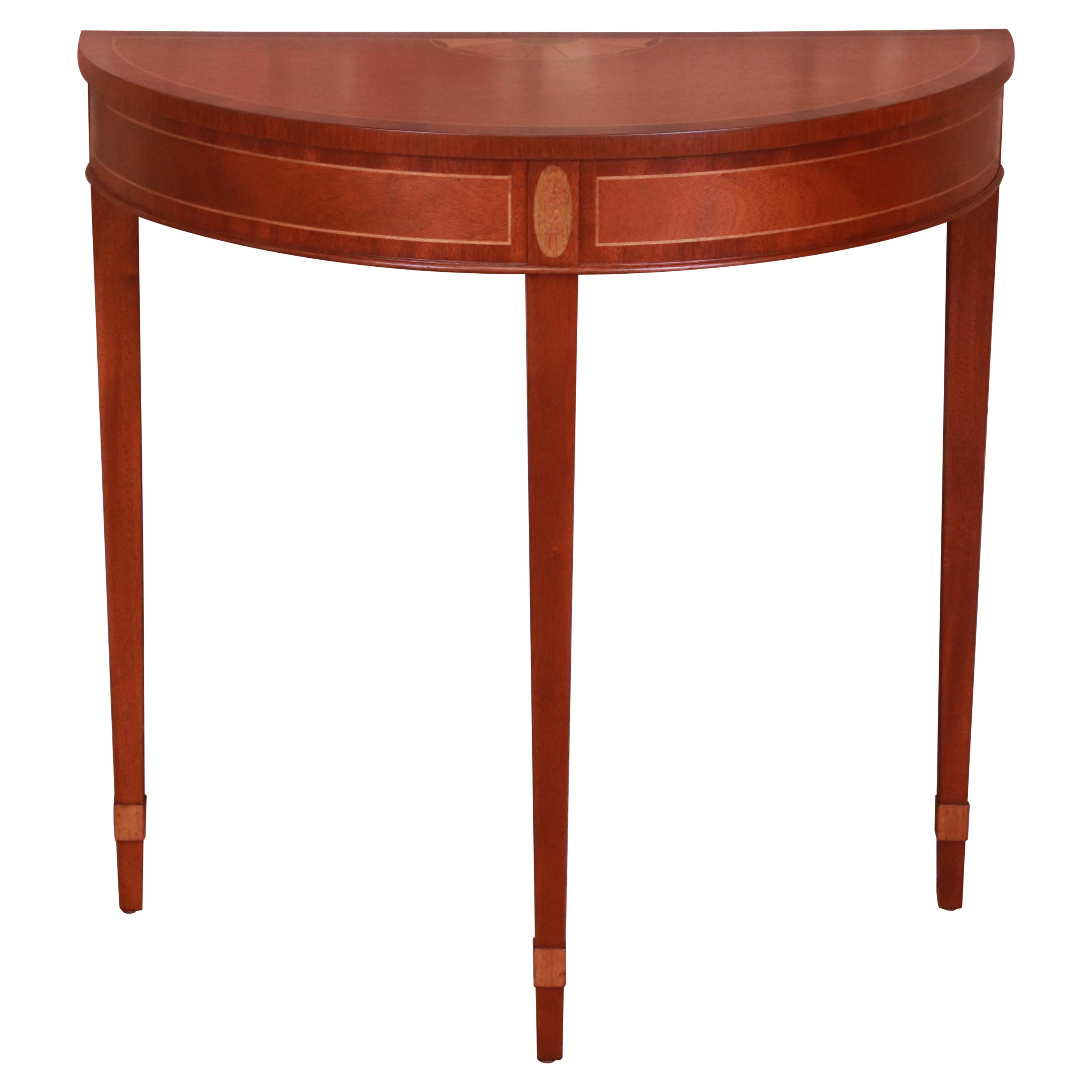 Baker Hepplewhite Style Mahogany Demilune Console or Entry Table, Refinished
