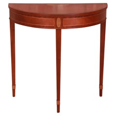Baker Hepplewhite Style Mahogany Demilune Console or Entry Table, Refinished