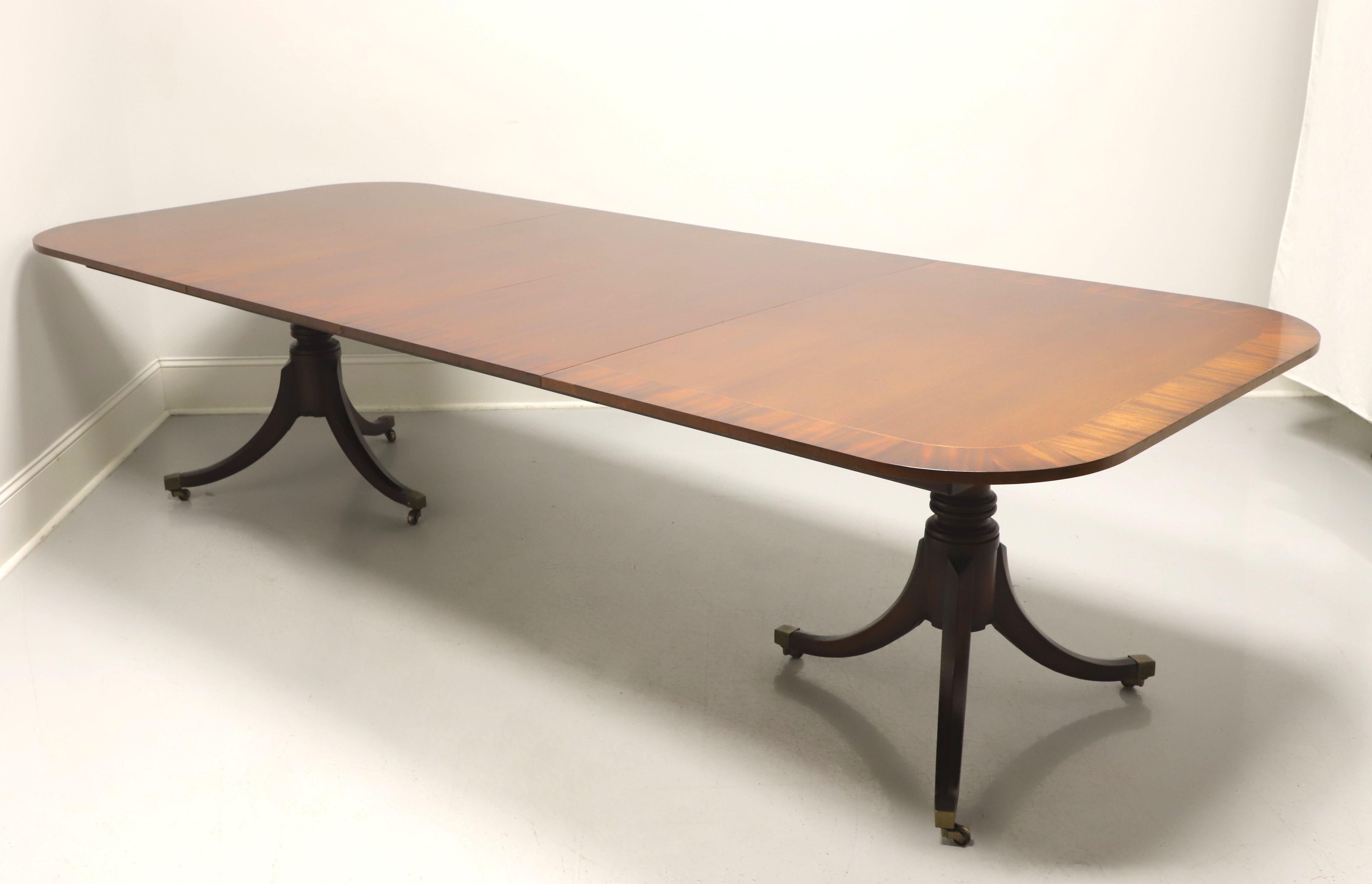 BAKER Historic Charleston Banded Mahogany Double Pedestal Dining Table In Good Condition In Charlotte, NC