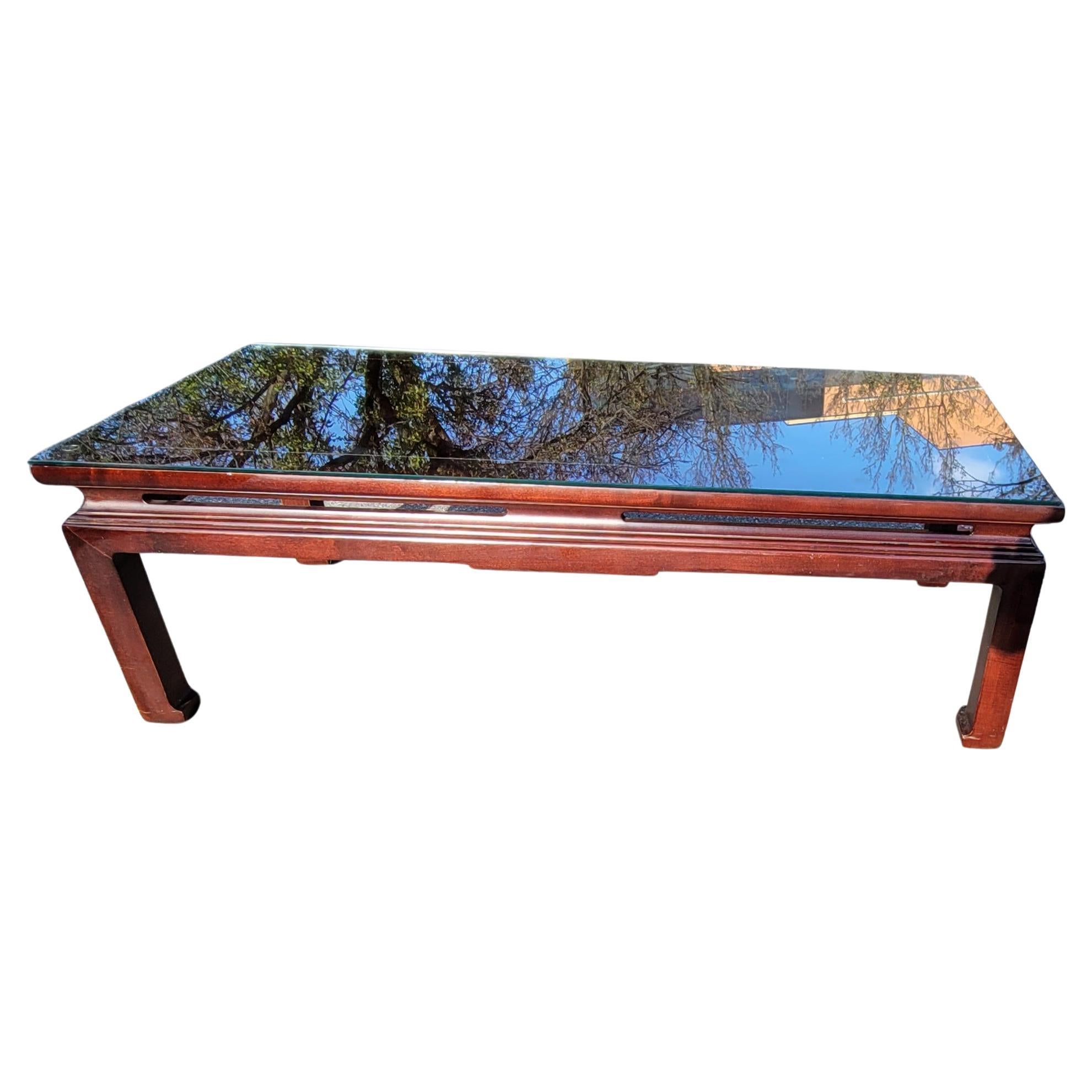 Baker Furniture Company Historic Charleston Reproductions Collection Asian Style Cocktail / Coffee Table with protective Glass Top. Good vintage condition. Proudly made in America. Measures 53