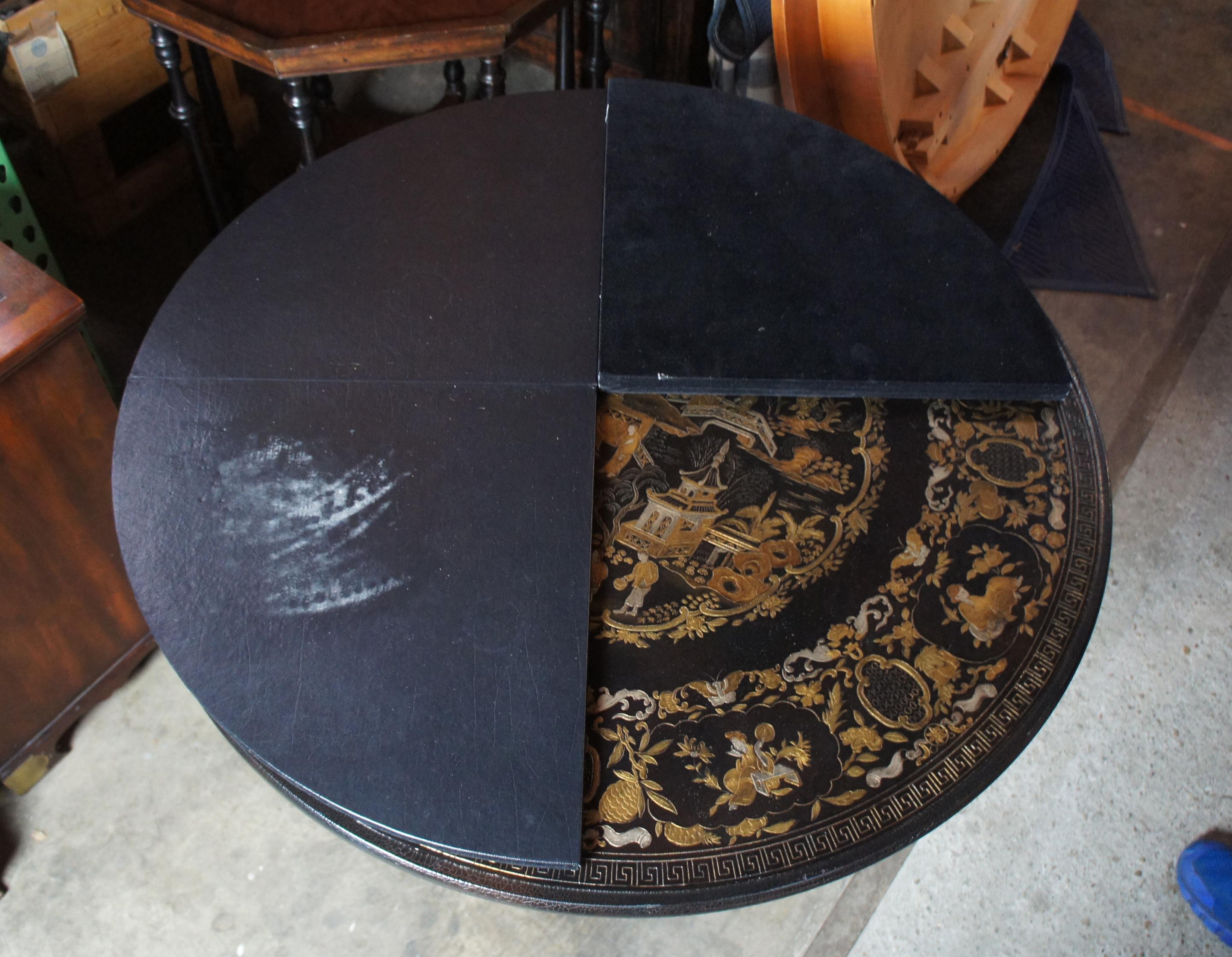 Baker Historic Charleston Japanned Leather Round Tilt Top Tea Table Chinoiserie 8