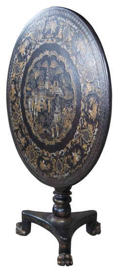 Baker Historic Charleston Japanned Leather Round Tilt Top Tea Table Chinoiserie