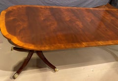 Baker Historic Charleston Mahogany Banded 3-Leaf Double Pedestal Dining Table