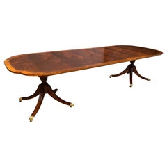 Baker Historic Charleston Mahogany Banded 3-Leaf Double Pedestal Dining Table