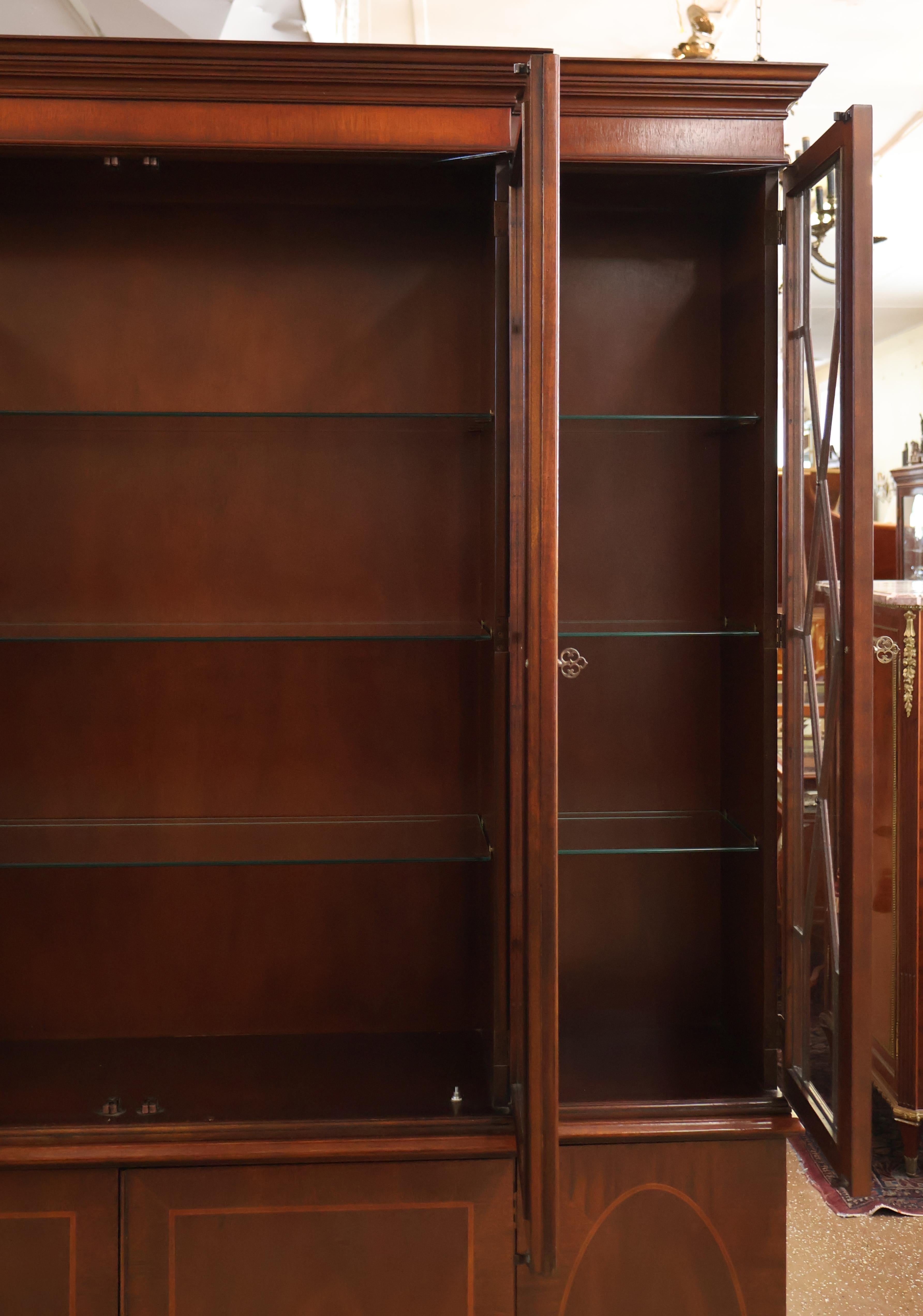 Baker Historic Charleston Mahogany Bookcase China Cabinet Breakfront For Sale 6
